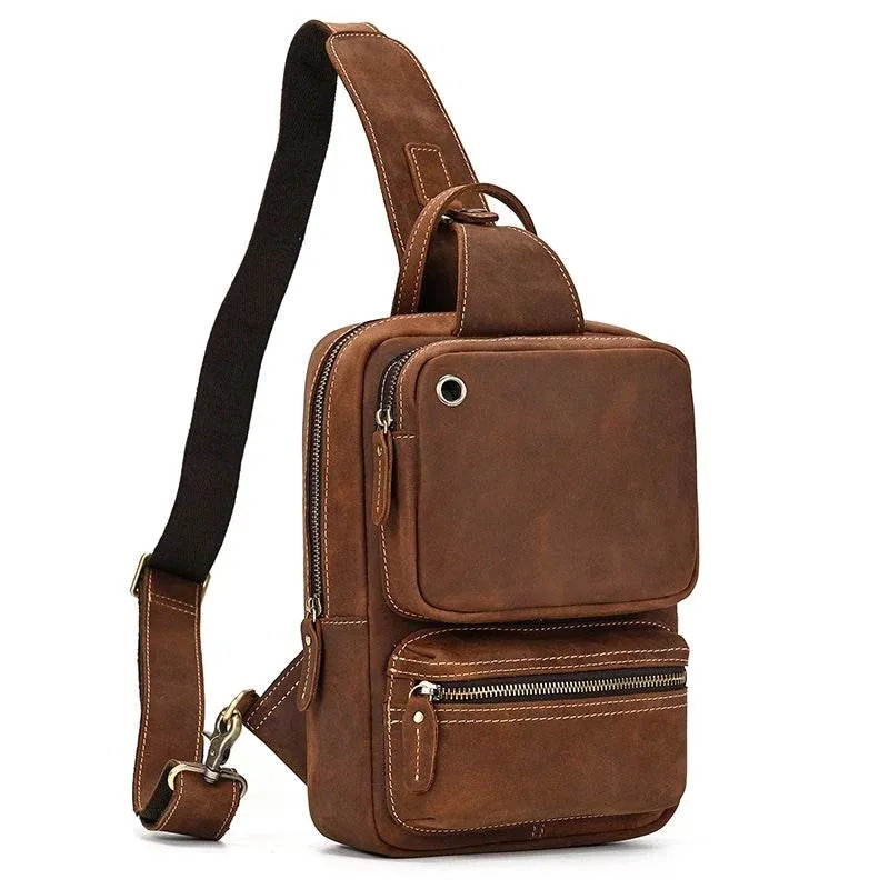 Large Capacity Leather Chest Bag Crossbody Sling Bag for Men