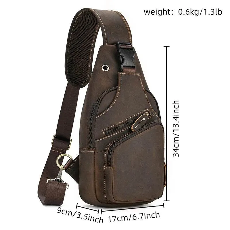 Large Capacity Leather Chest Bag Crossbody Sling Bag for Men