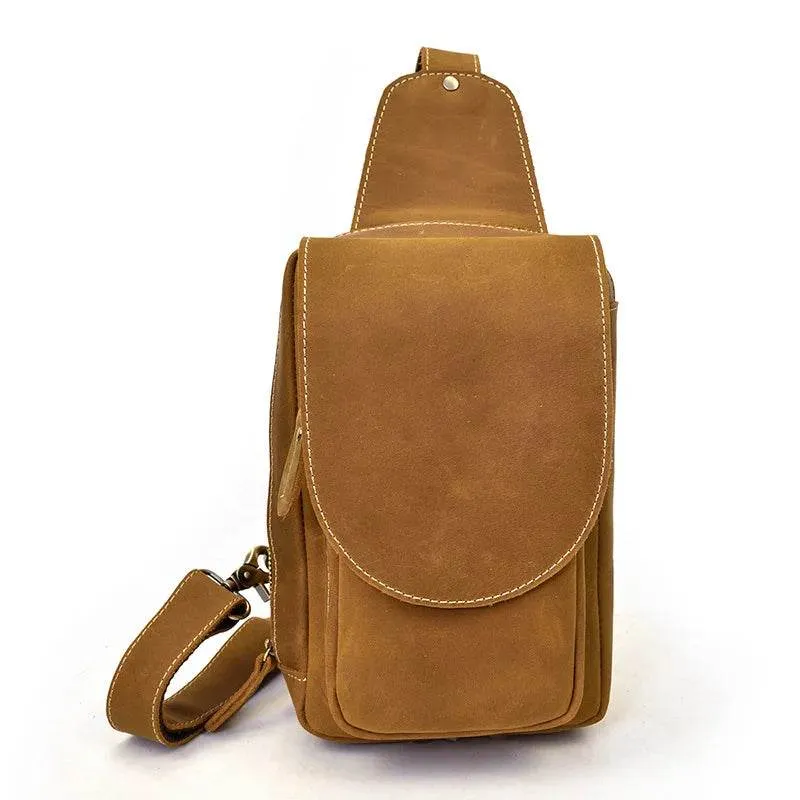 Large Capacity Leather Chest Bag Crossbody Sling Bag for Men
