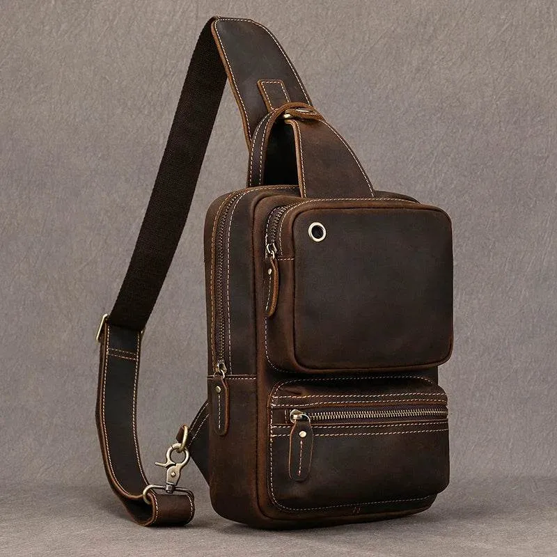 Large Capacity Leather Chest Bag Crossbody Sling Bag for Men