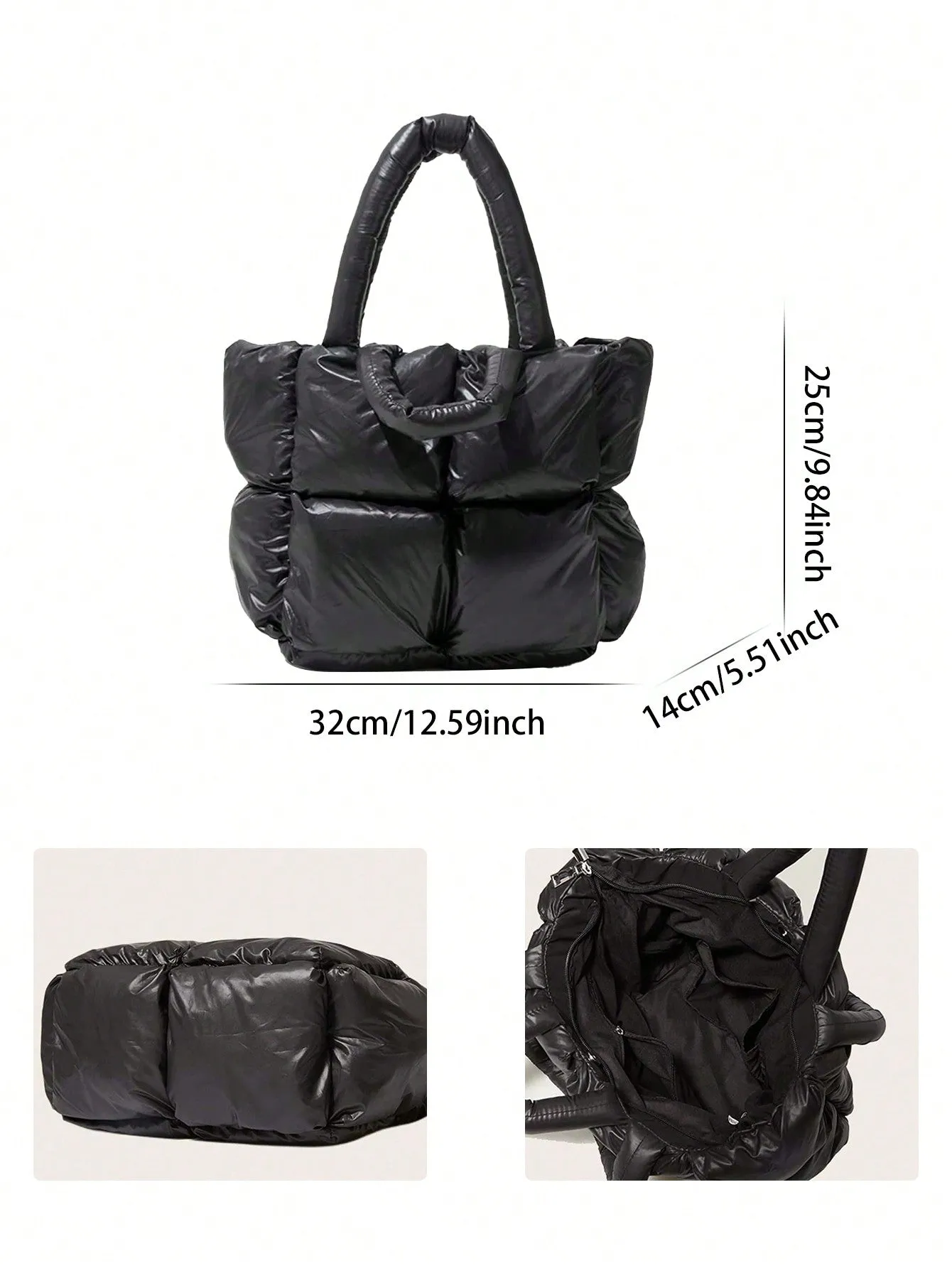 Large Capacity Quilted Padded Shoulder Bag - Black