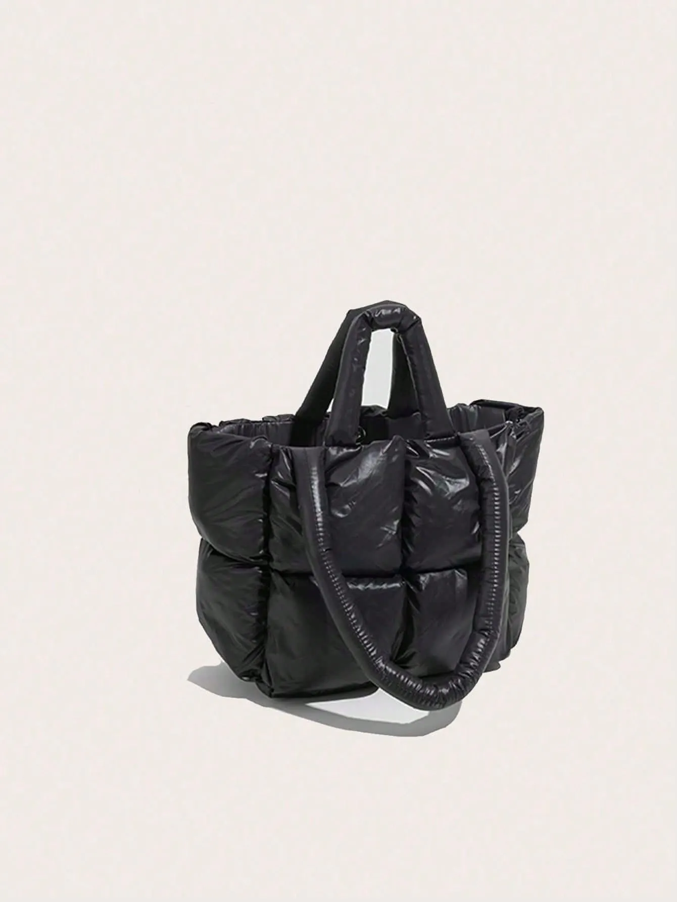 Large Capacity Quilted Padded Shoulder Bag - Black