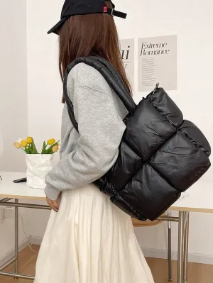 Large Capacity Quilted Padded Shoulder Bag - Black