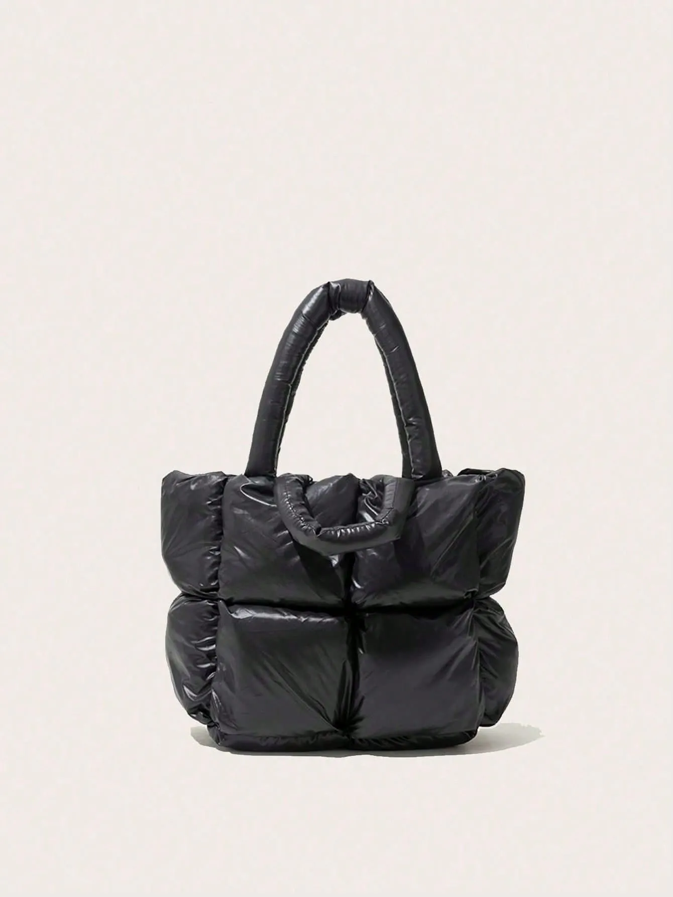 Large Capacity Quilted Padded Shoulder Bag - Black