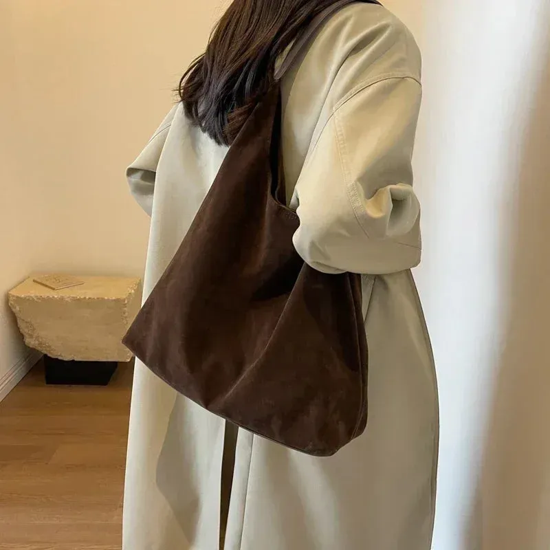 Large Suede Shoulder Bag for Women - Casual Commuter