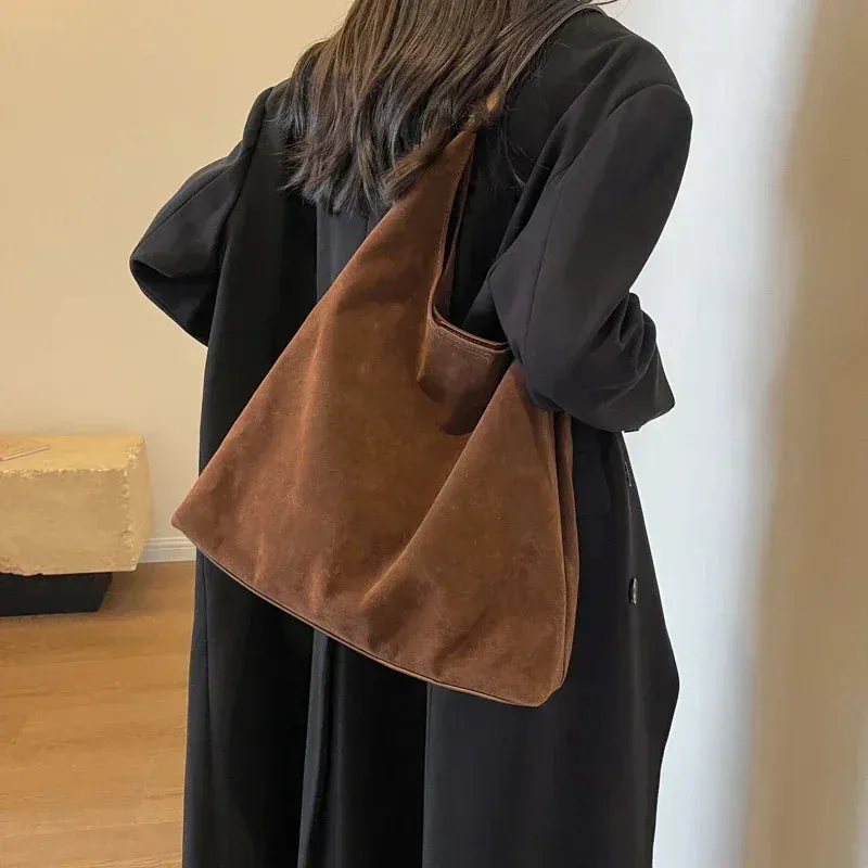 Large Suede Shoulder Bag for Women - Casual Commuter