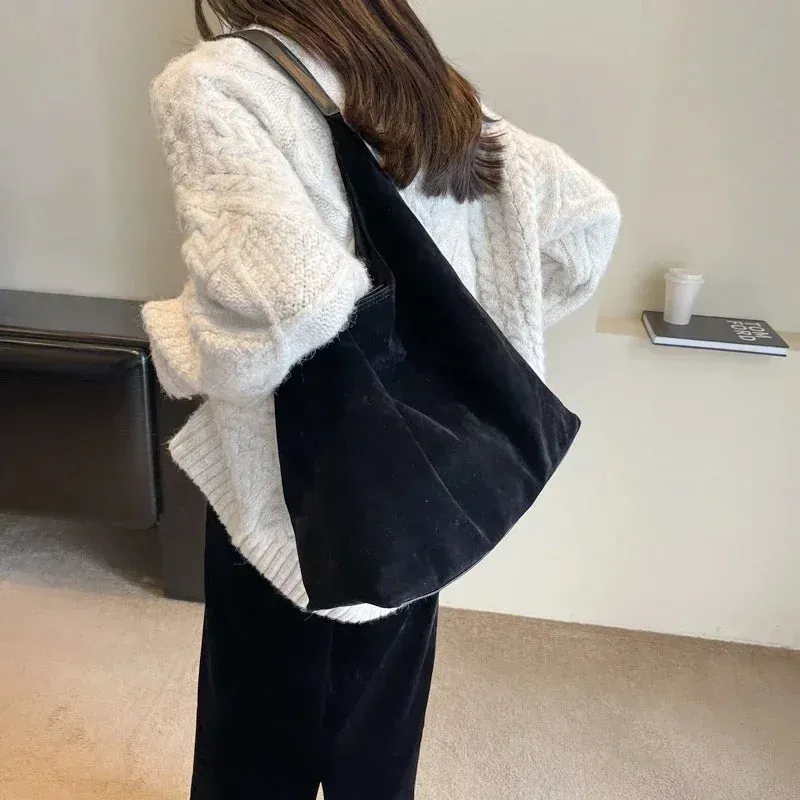 Large Suede Shoulder Bag for Women - Casual Commuter