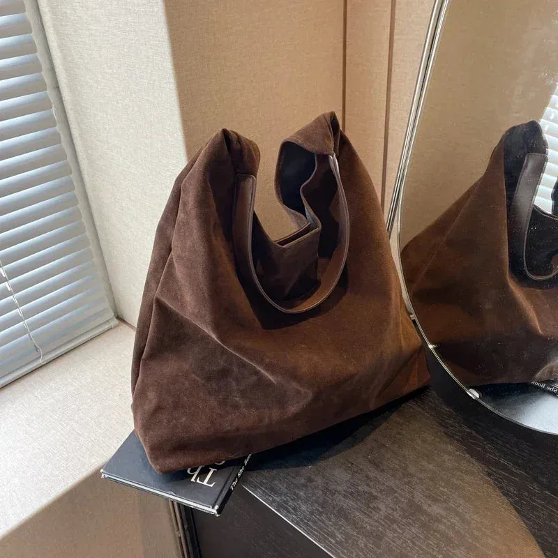 Large Suede Shoulder Bag for Women - Casual Commuter
