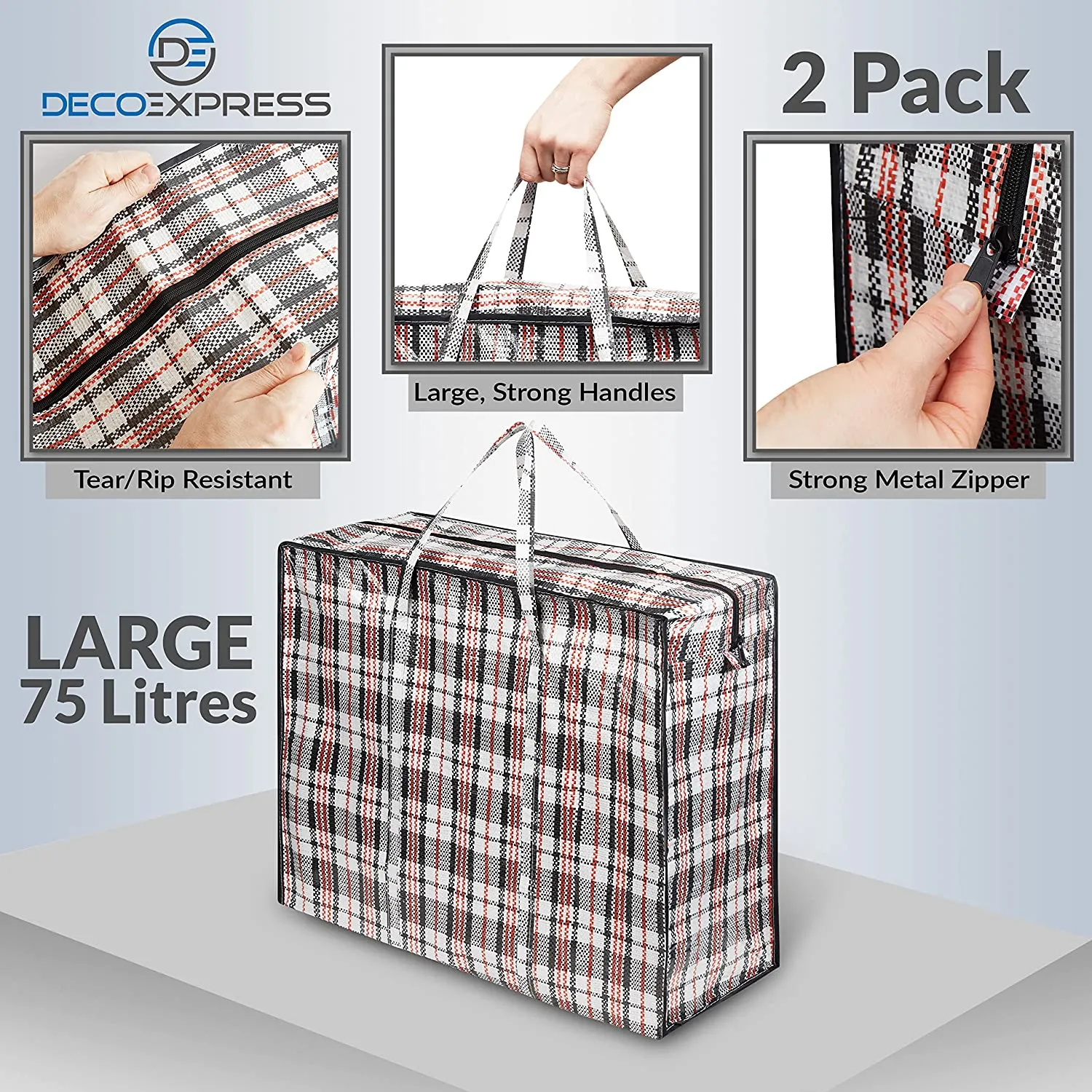 Laundry Bag Heavy Duty Storage Bags Reusable Strong Clothes Storage Bags Zip Nylon Large Boxes for Moving House Clothing & Wardrobe Storage (Pack of 2)