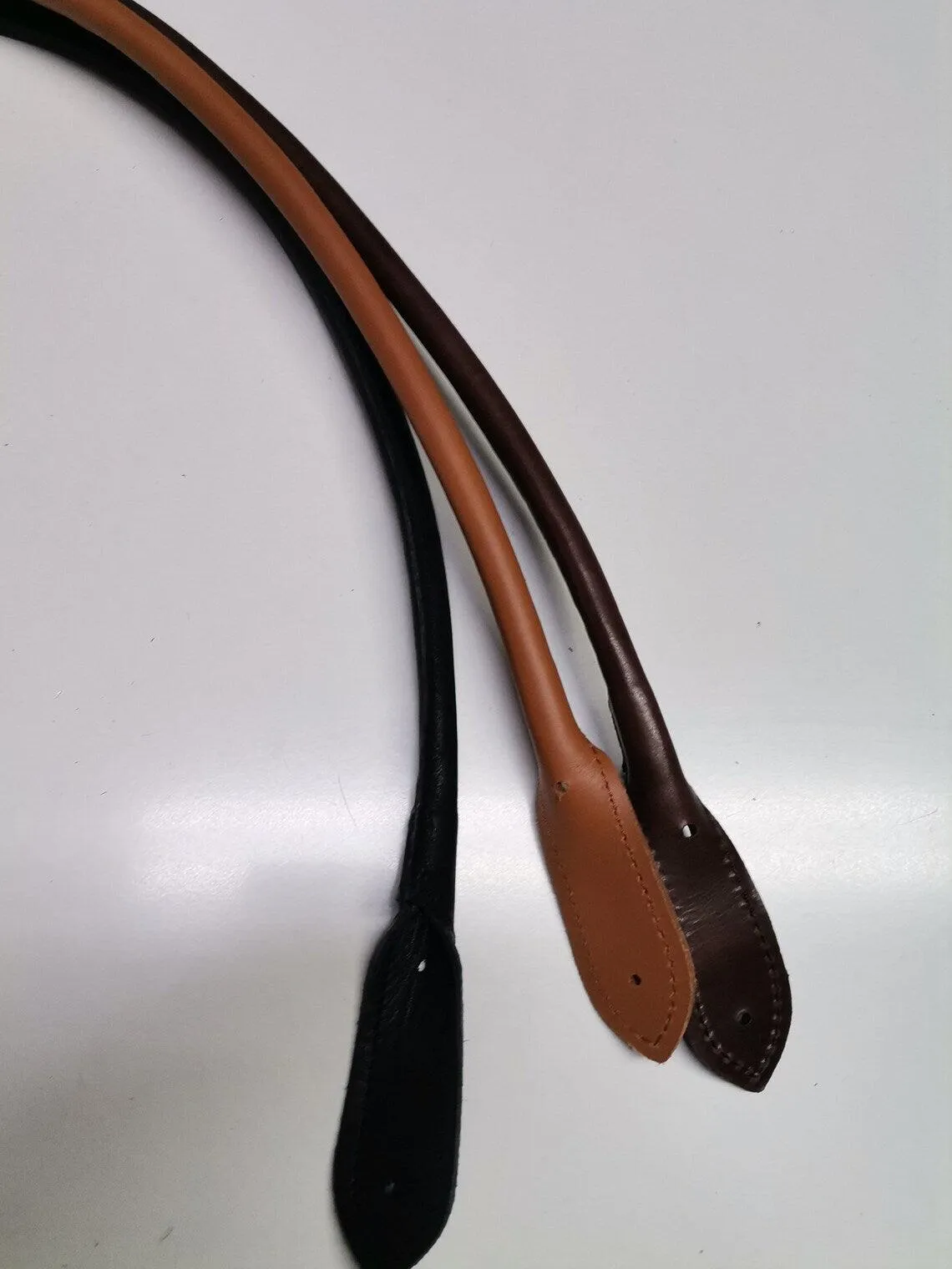 Leather shoulder handles for bags, Pair or rounded stitched genuine leather handles for bags length 75cm(30 inches)
