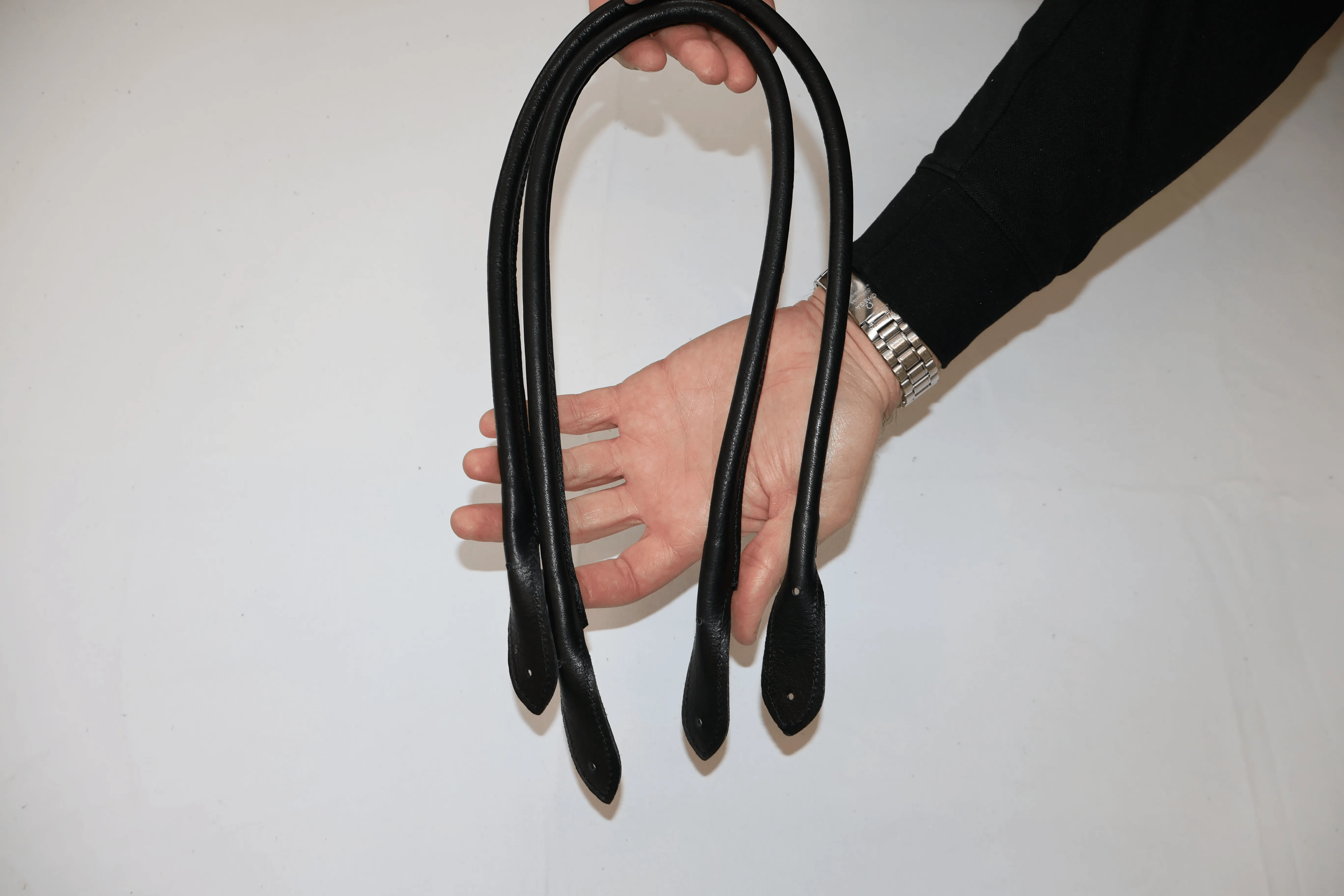 Leather shoulder handles for bags, Pair or rounded stitched genuine leather handles for bags length 75cm(30 inches)