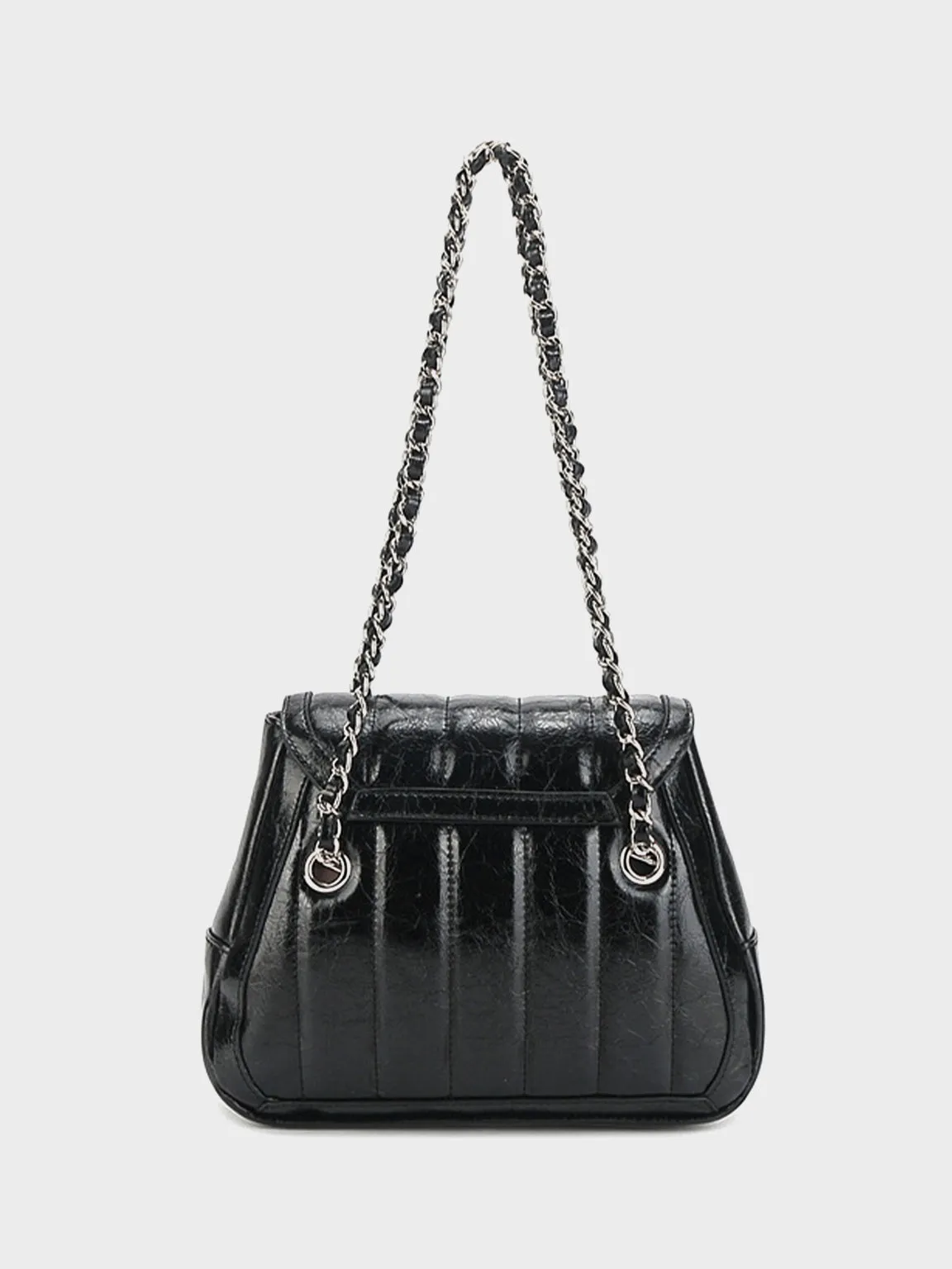 Leather Silver Chain Strap Quilted Pillow Bag Flap Shoulder Bag