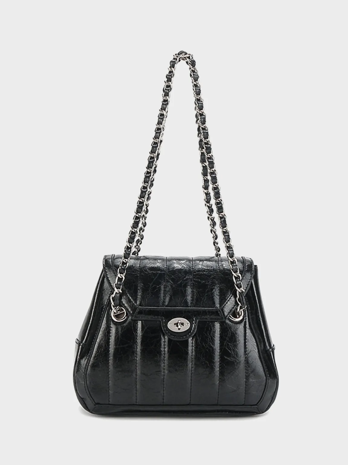 Leather Silver Chain Strap Quilted Pillow Bag Flap Shoulder Bag