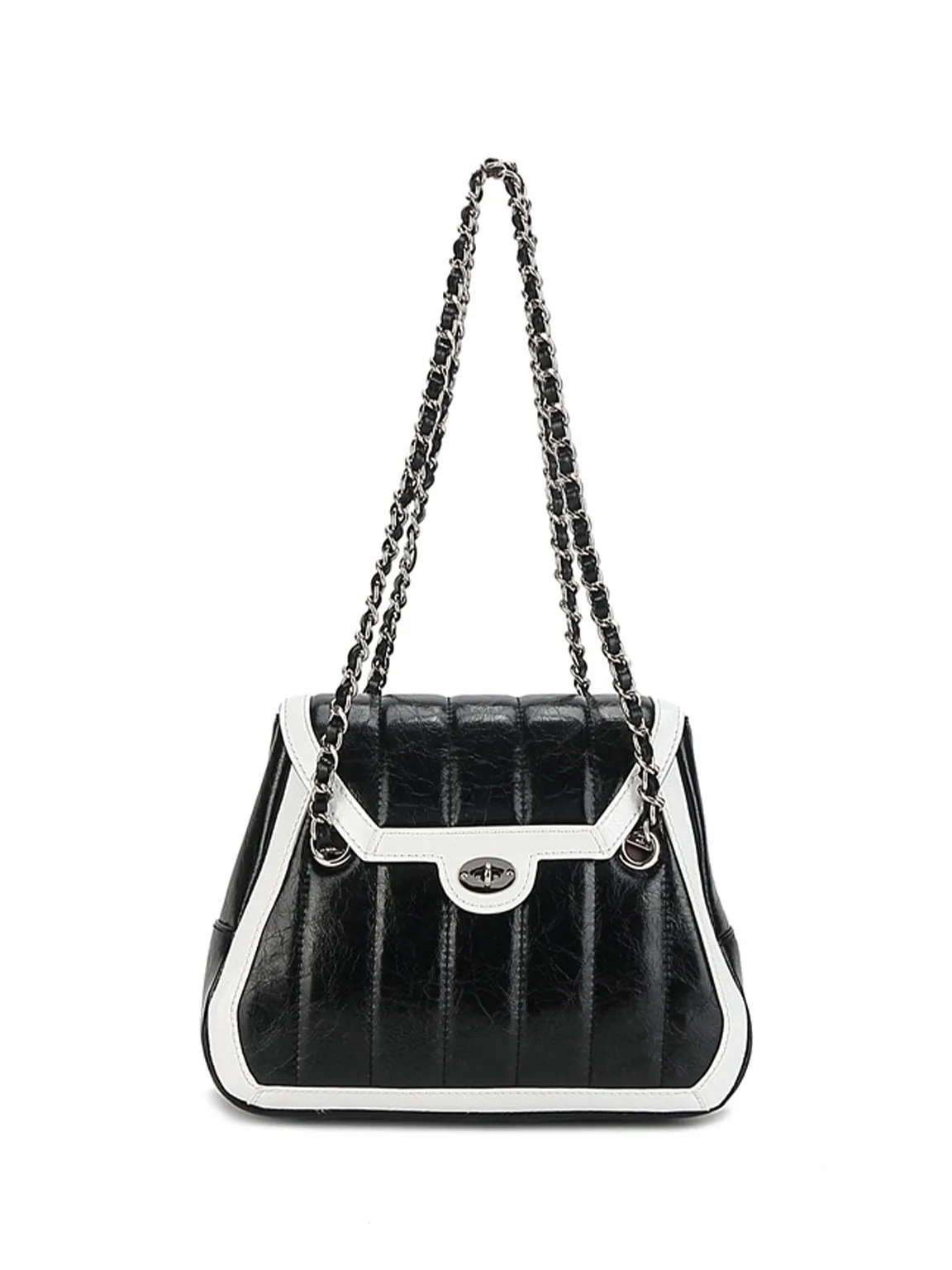 Leather Silver Chain Strap Quilted Pillow Bag Flap Shoulder Bag