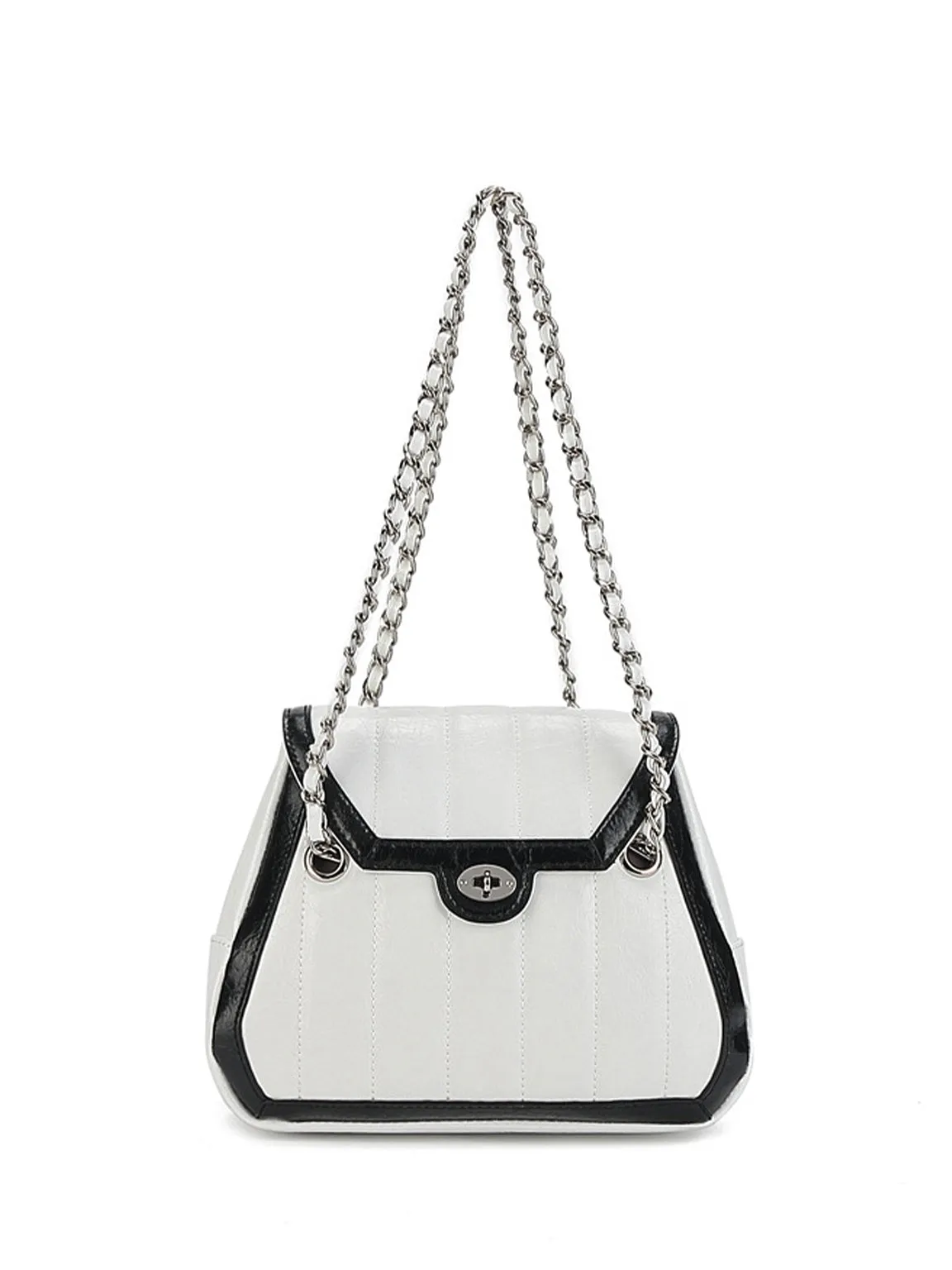 Leather Silver Chain Strap Quilted Pillow Bag Flap Shoulder Bag