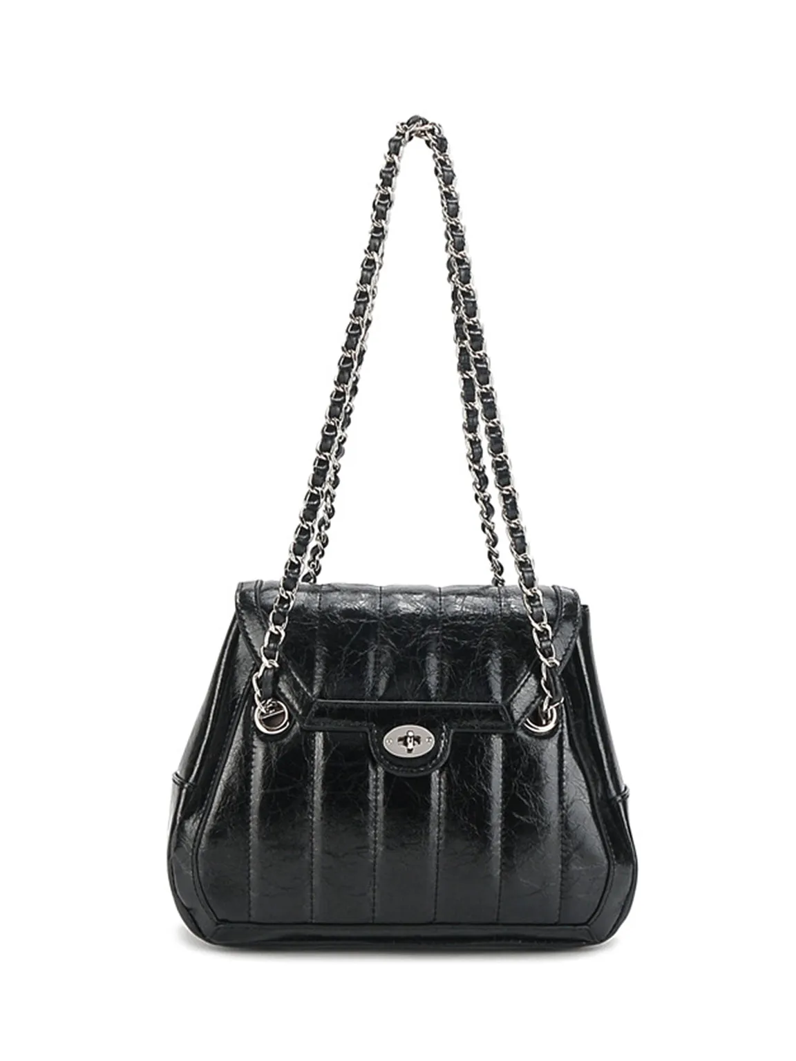 Leather Silver Chain Strap Quilted Pillow Bag Flap Shoulder Bag