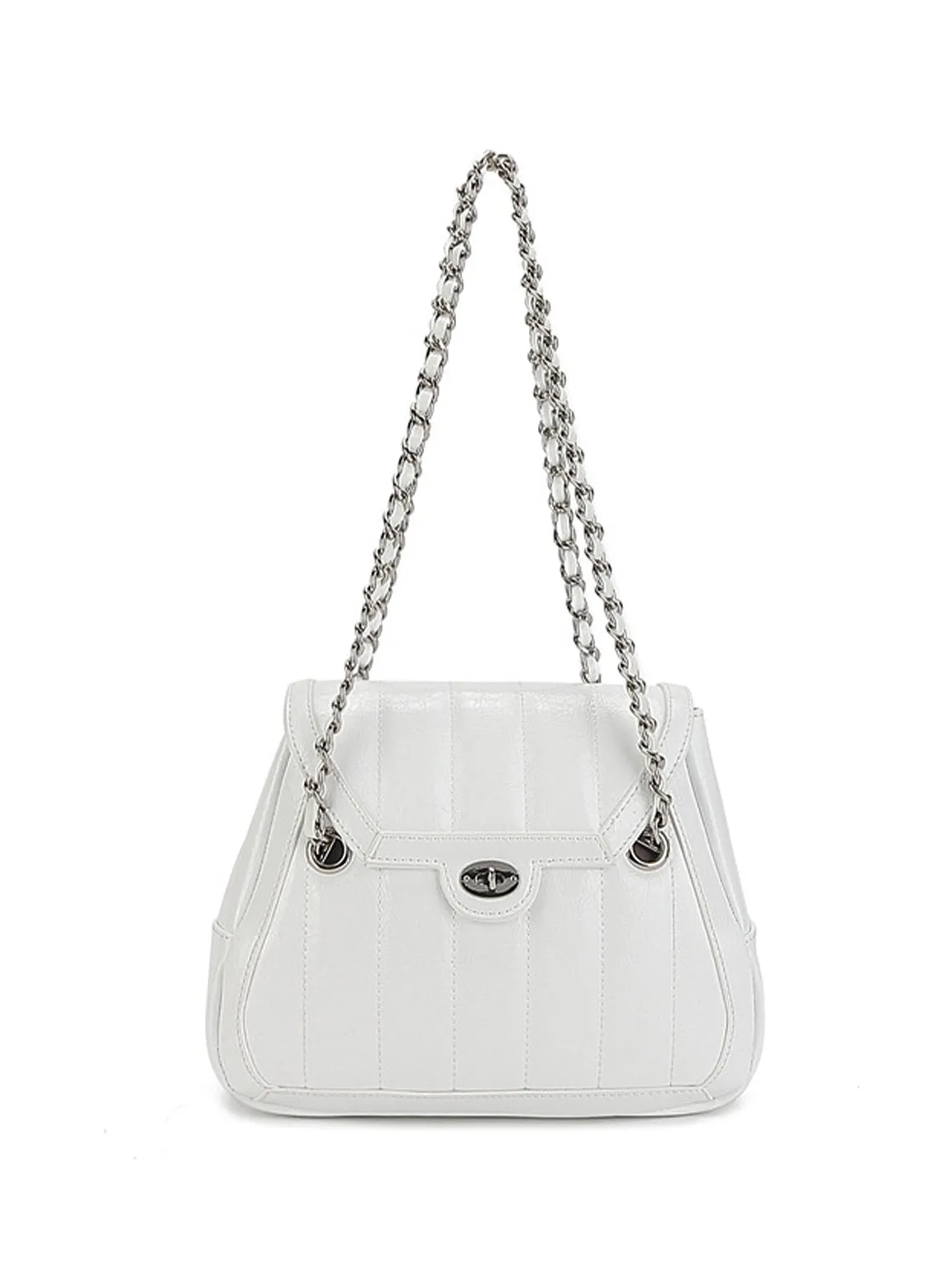 Leather Silver Chain Strap Quilted Pillow Bag Flap Shoulder Bag