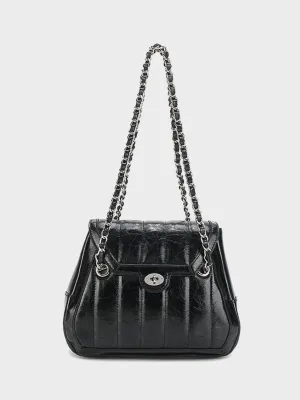 Leather Silver Chain Strap Quilted Pillow Bag Flap Shoulder Bag