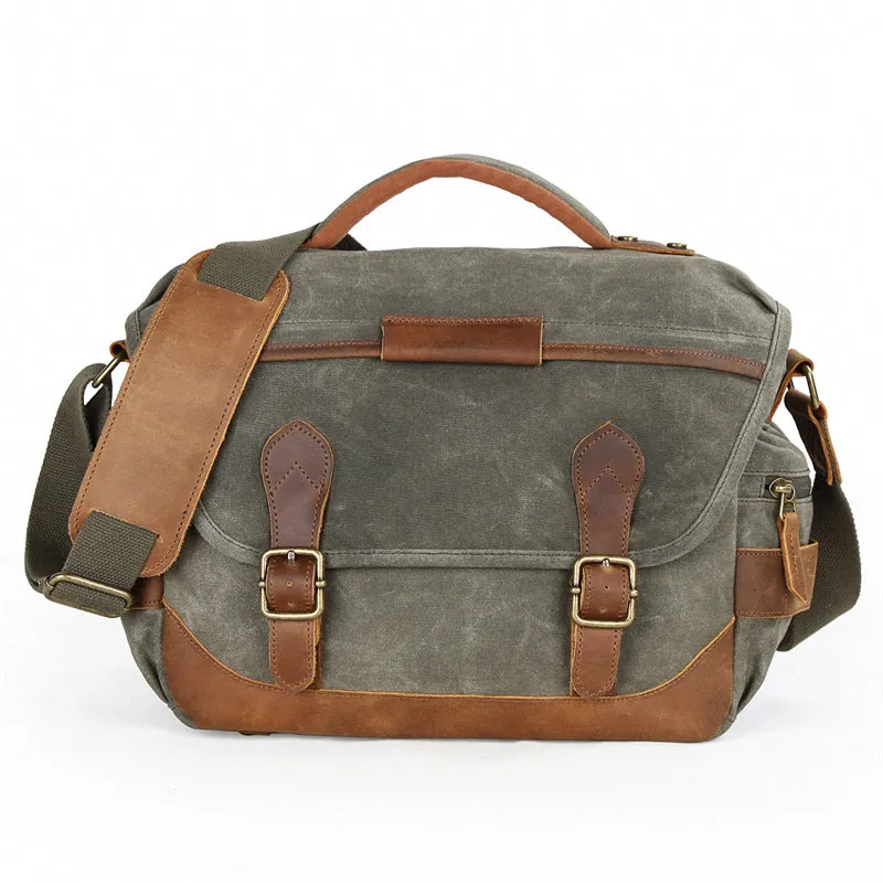 Leather With Canvas Camera Bag Waterproof DSLR Camera Bag Shoulder Messenger Bag QSM3035