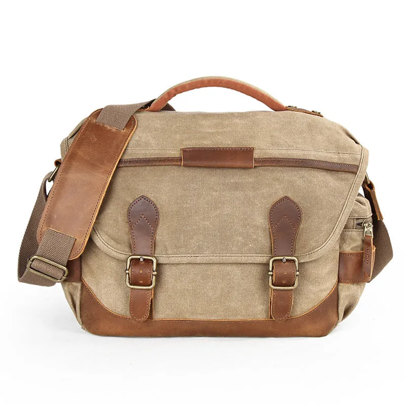 Leather With Canvas Camera Bag Waterproof DSLR Camera Bag Shoulder Messenger Bag QSM3035
