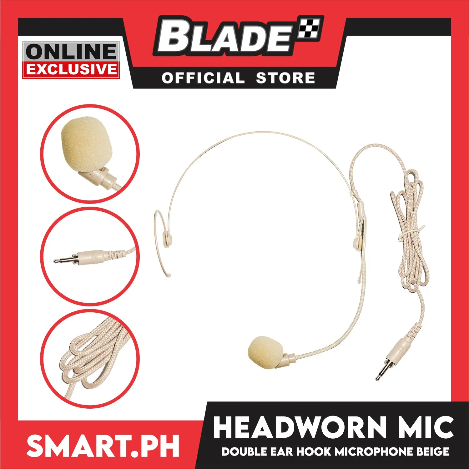 Lightweight Headworn Headphone Microphone Condenser Mic 3.5mm Plug (Beige) for Smartphone Camcorder Computer PC Laptop
