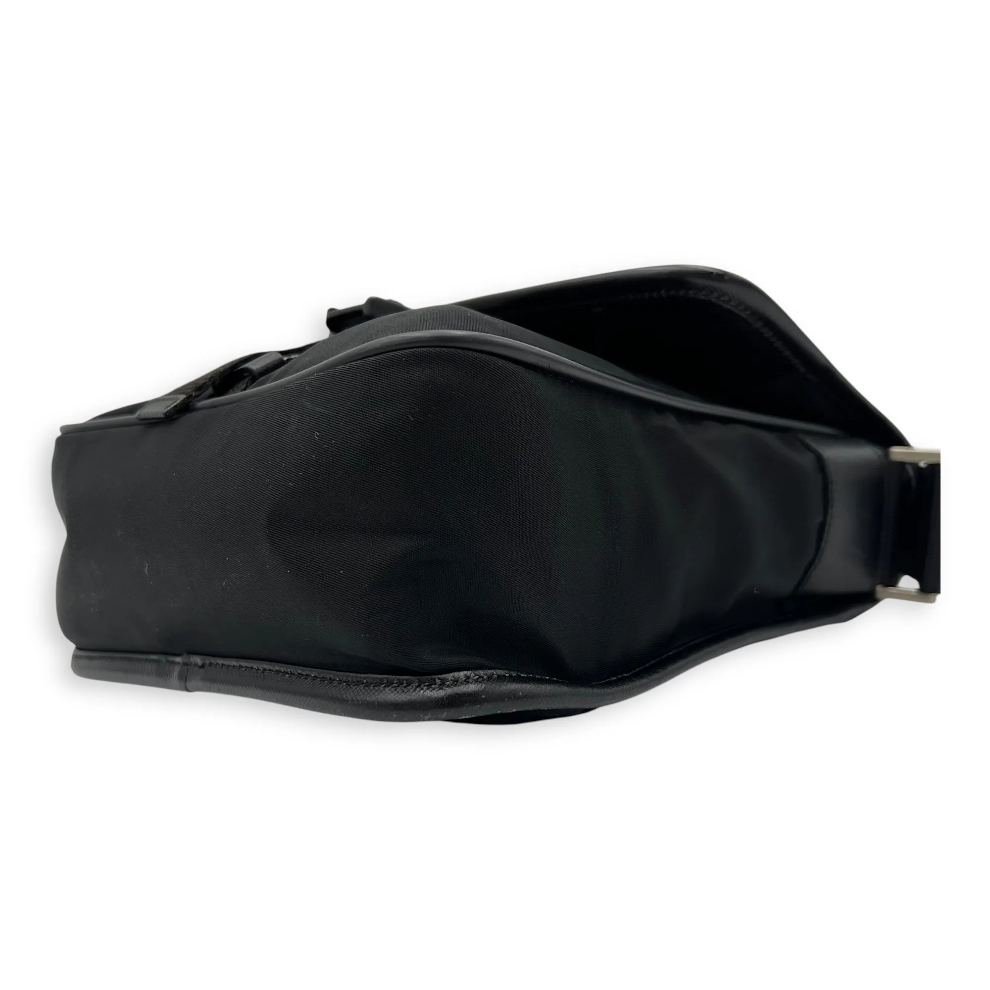 Logo Messenger Black in Nylon, Silver hardware