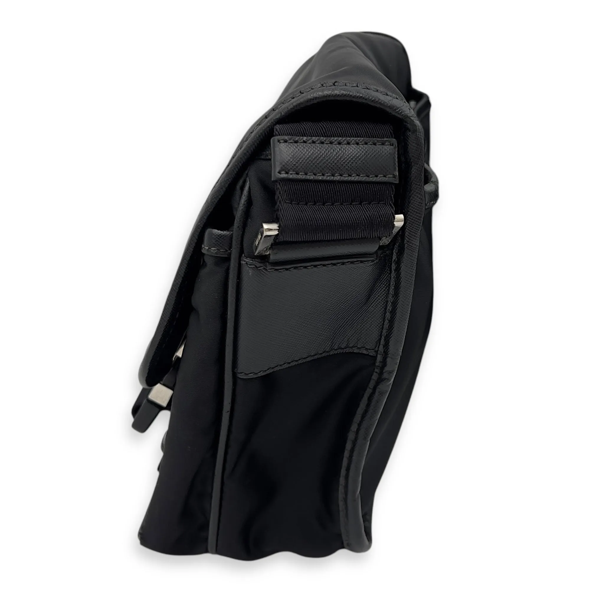 Logo Messenger Black in Nylon, Silver hardware