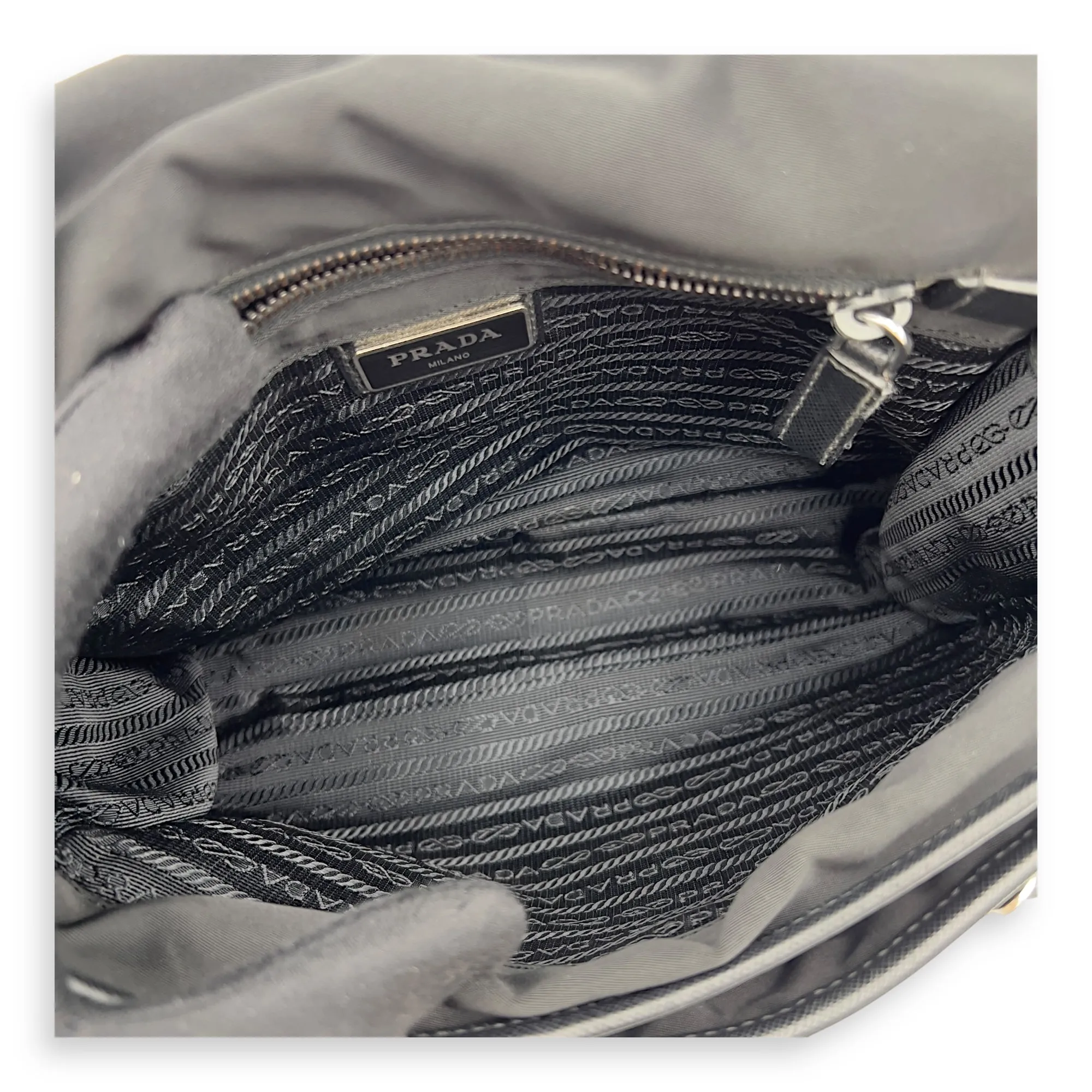 Logo Messenger Black in Nylon, Silver hardware