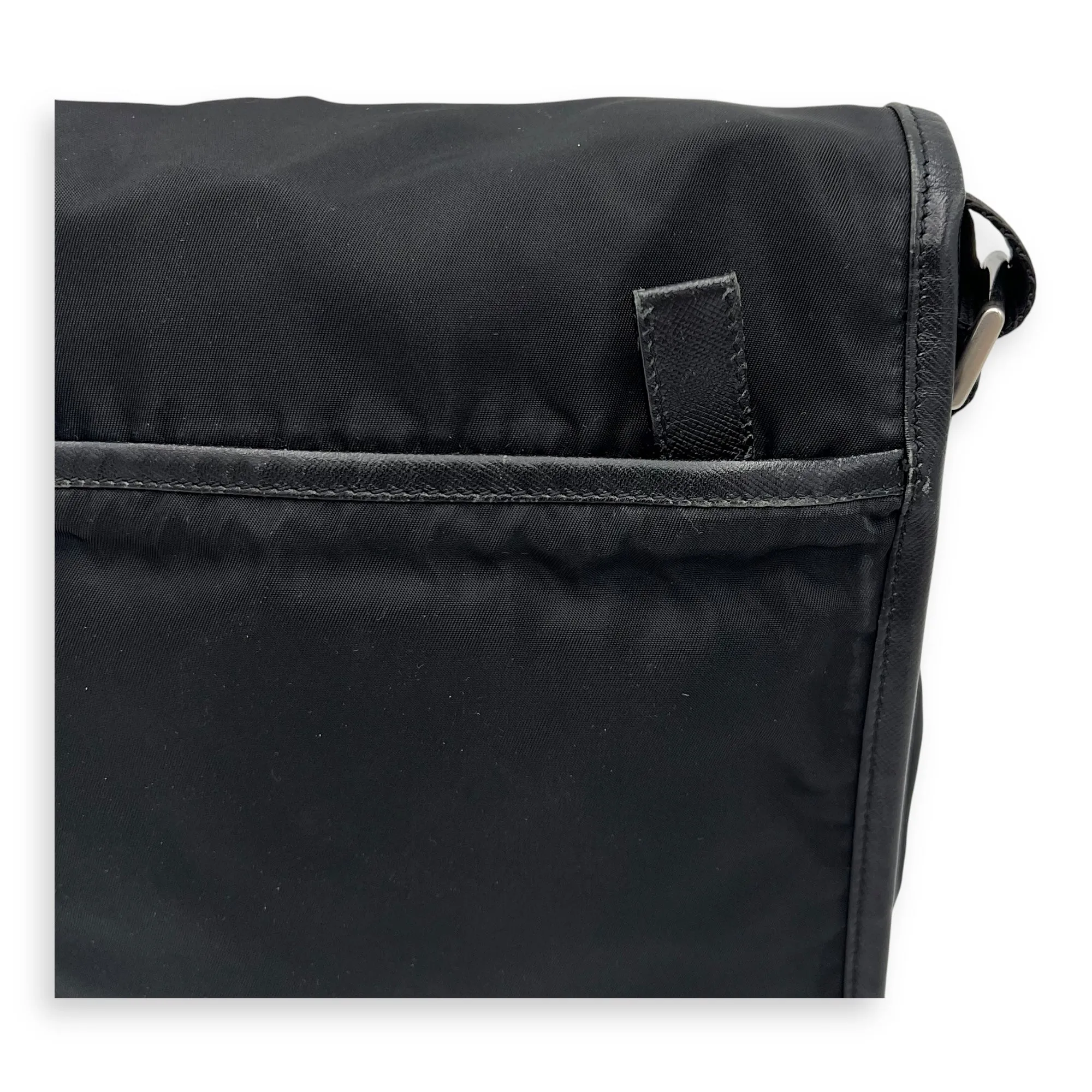 Logo Messenger Black in Nylon, Silver hardware