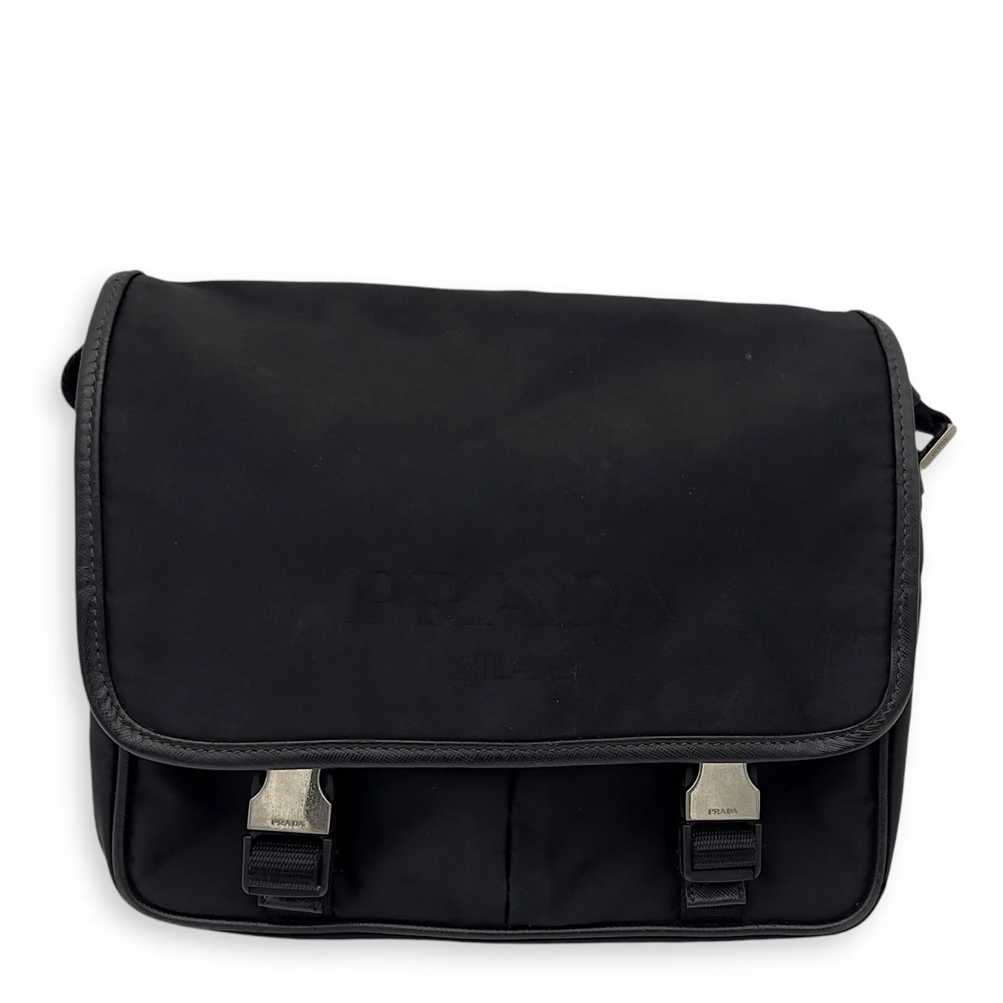 Logo Messenger Black in Nylon, Silver hardware