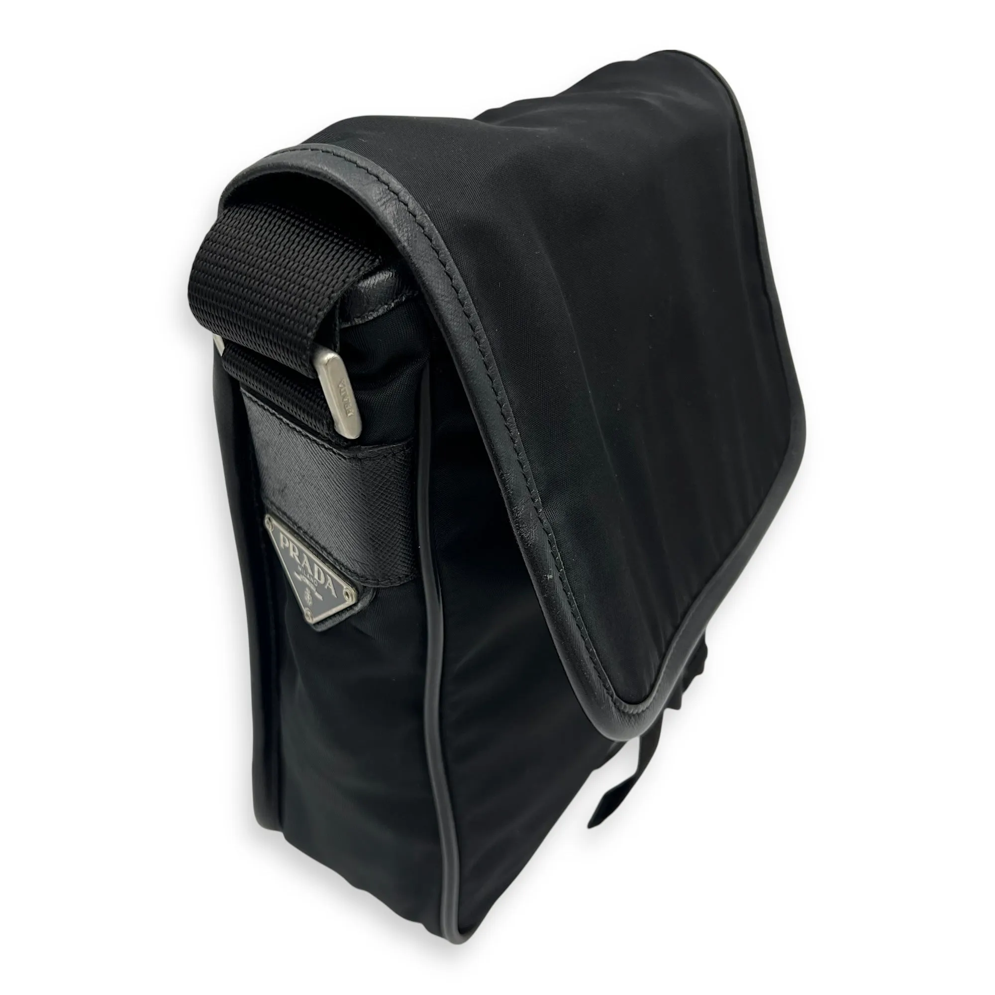 Logo Messenger Black in Nylon, Silver hardware