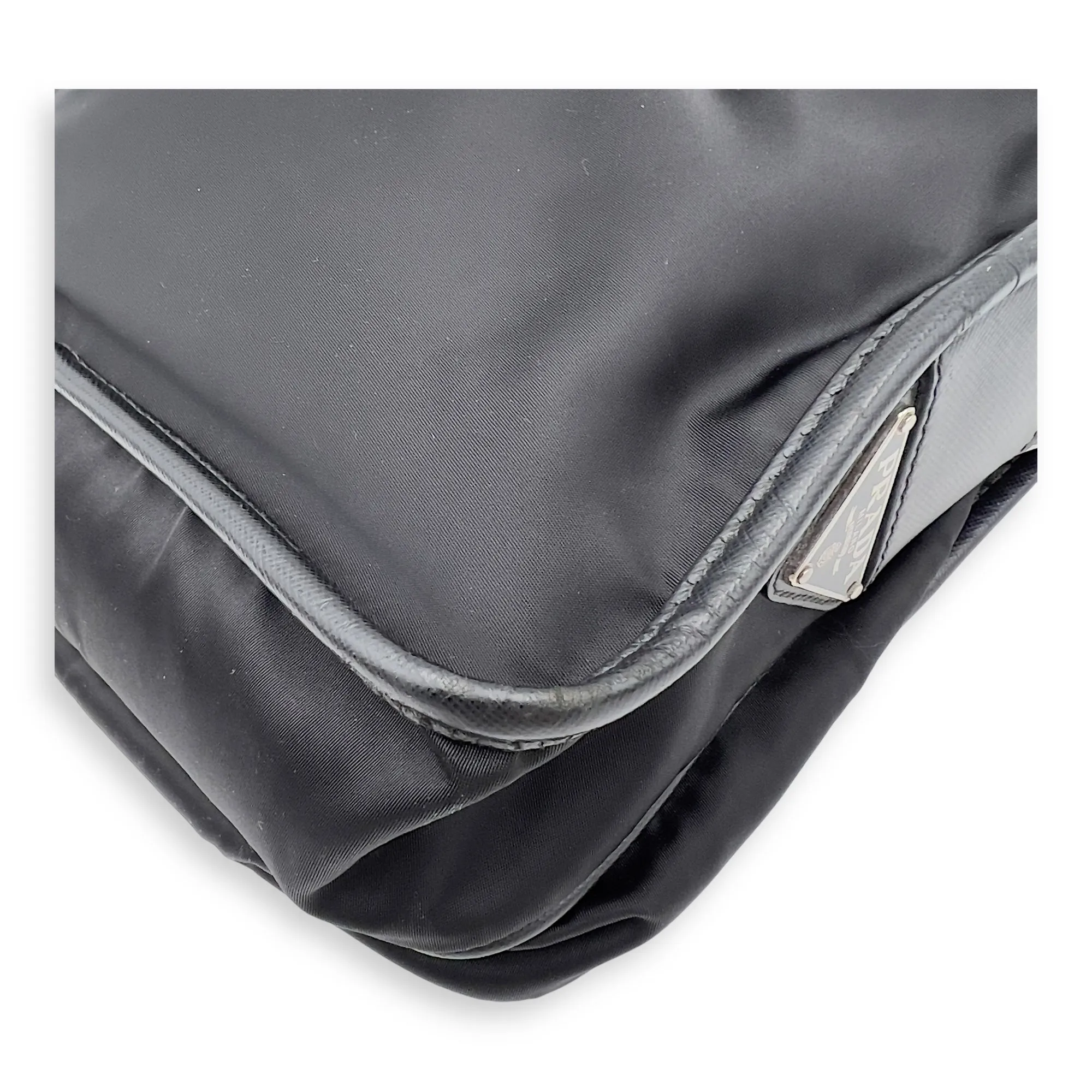Logo Messenger Black in Nylon, Silver hardware