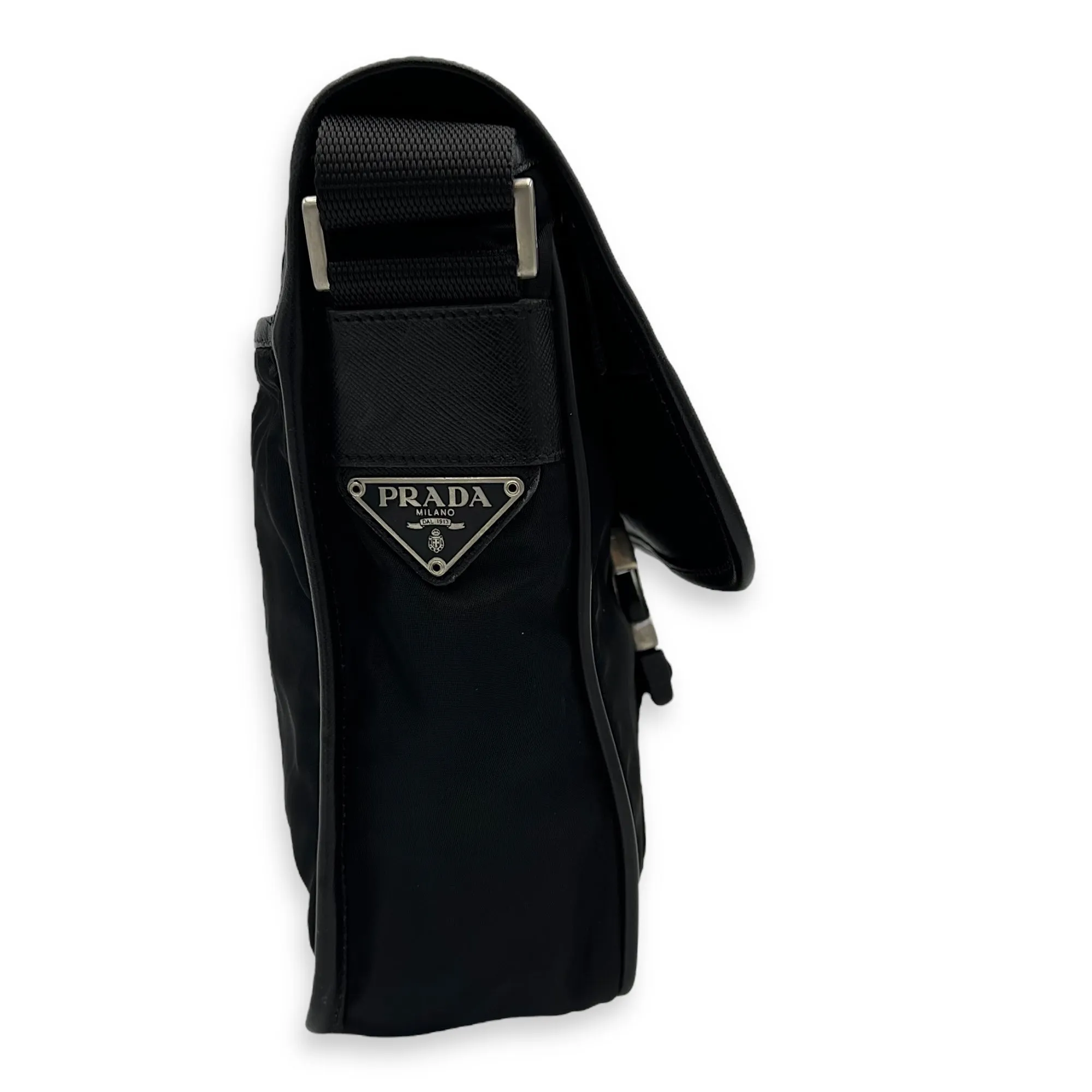 Logo Messenger Black in Nylon, Silver hardware