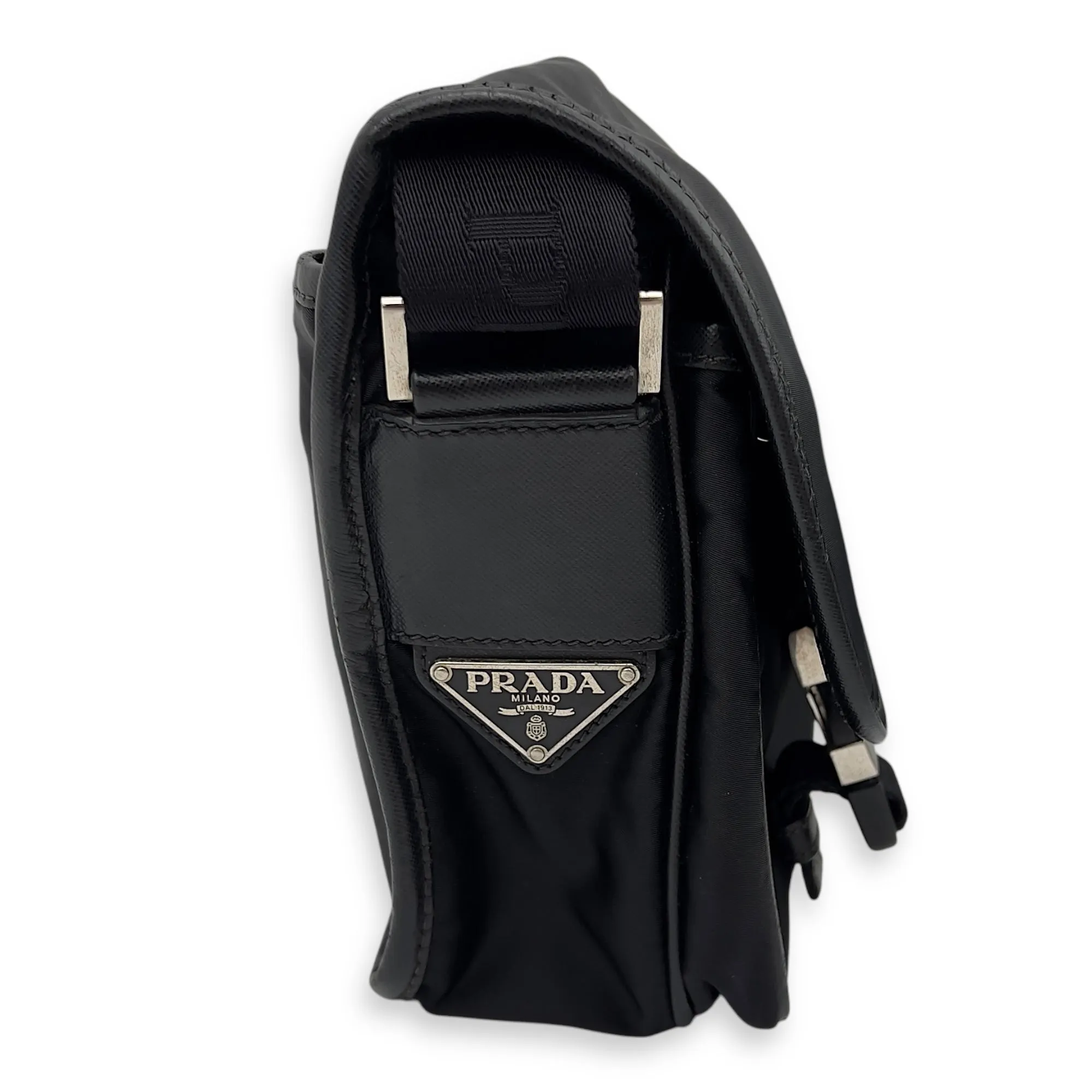Logo Messenger Black in Nylon, Silver hardware
