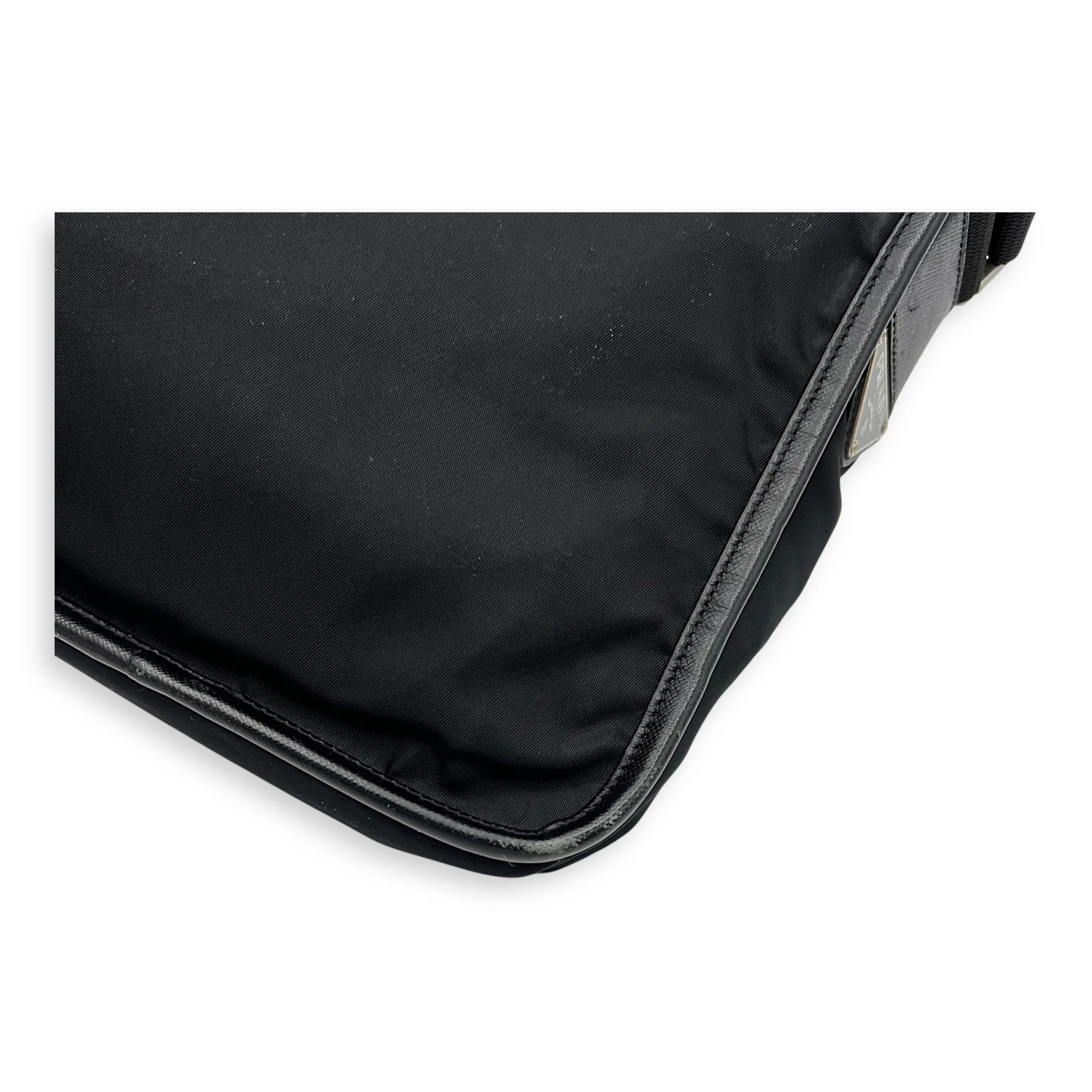 Logo Messenger Black in Nylon, Silver hardware