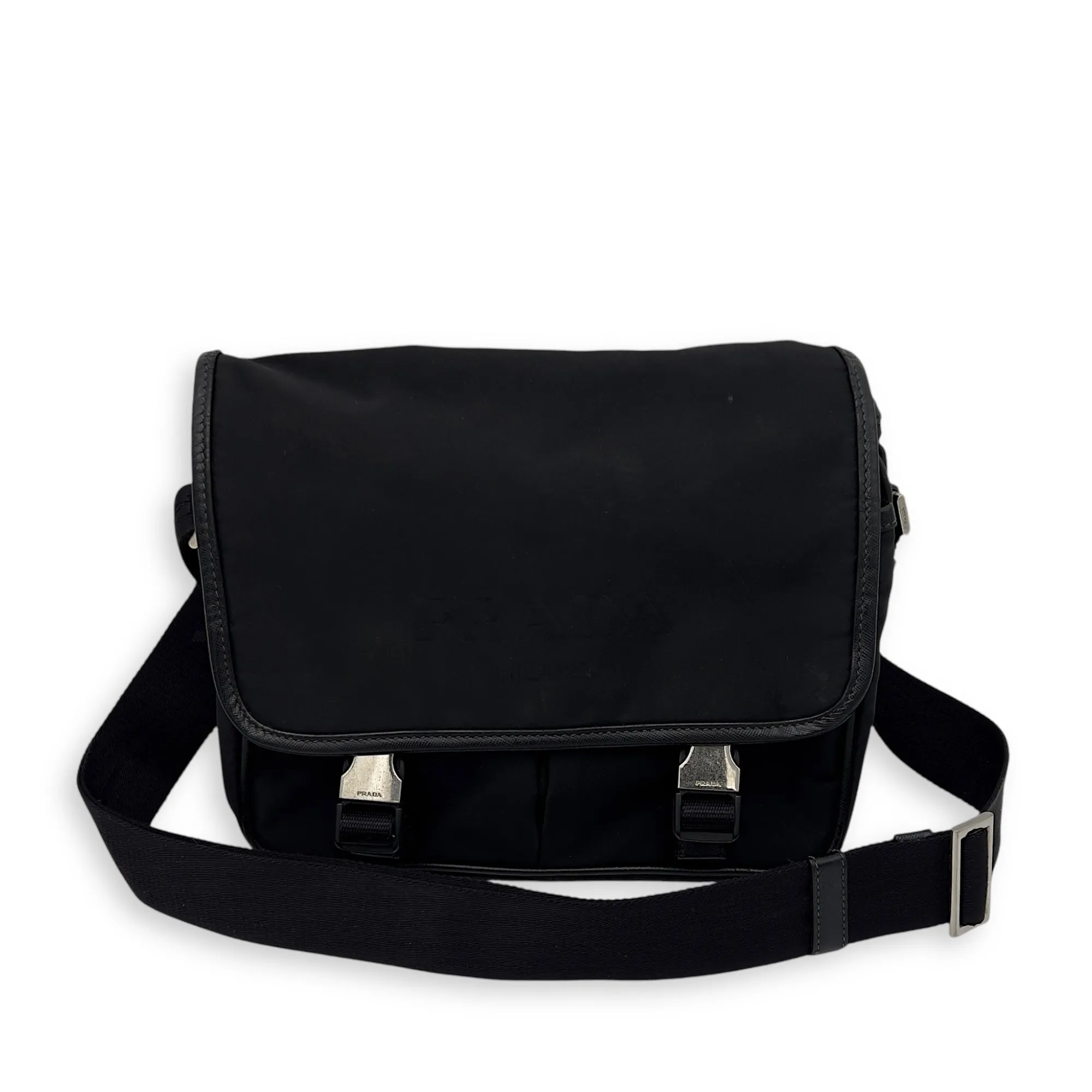Logo Messenger Black in Nylon, Silver hardware