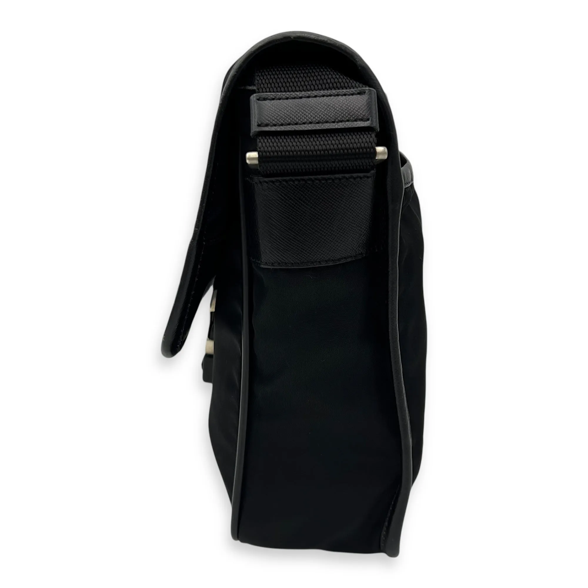 Logo Messenger Black in Nylon, Silver hardware