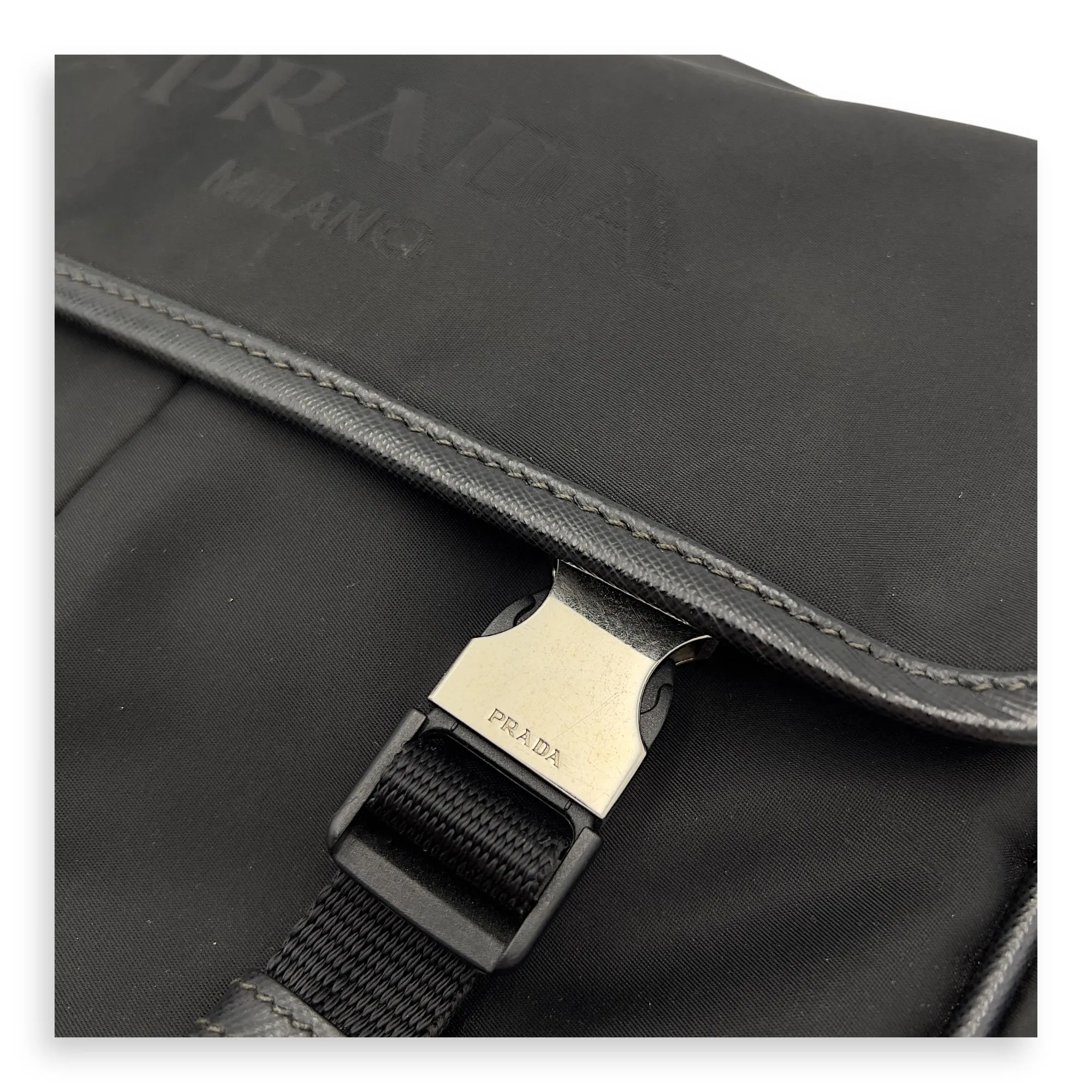 Logo Messenger Black in Nylon, Silver hardware