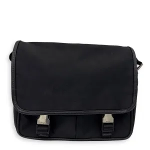 Logo Messenger Black in Nylon, Silver hardware