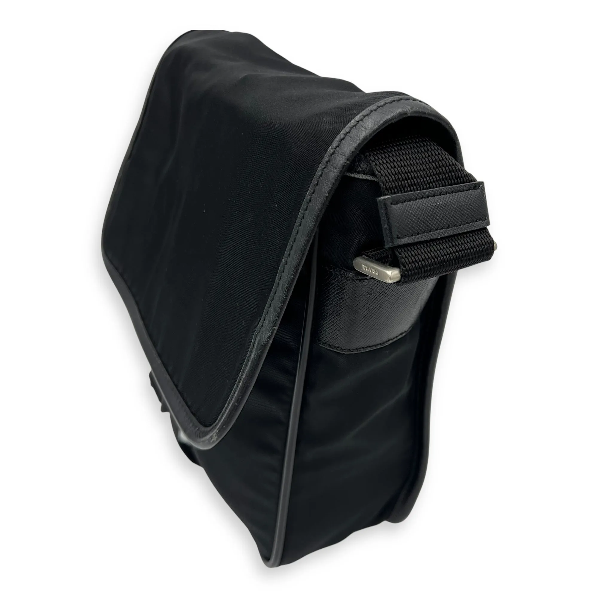 Logo Messenger Black in Nylon, Silver hardware