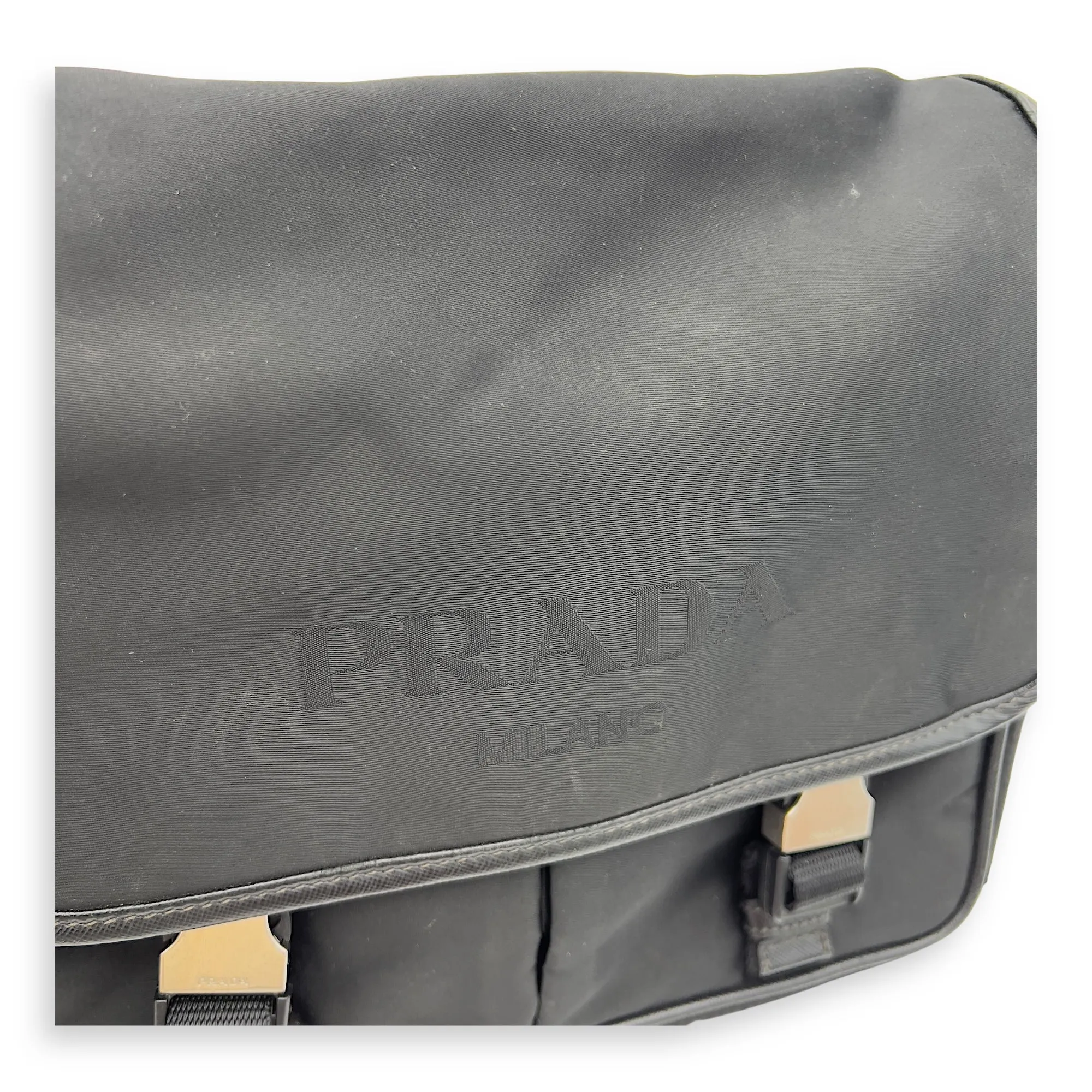 Logo Messenger Black in Nylon, Silver hardware