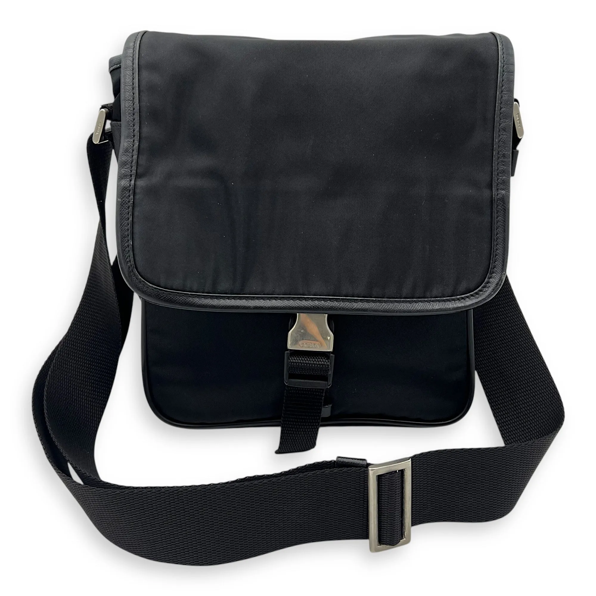 Logo Messenger Black in Nylon, Silver hardware