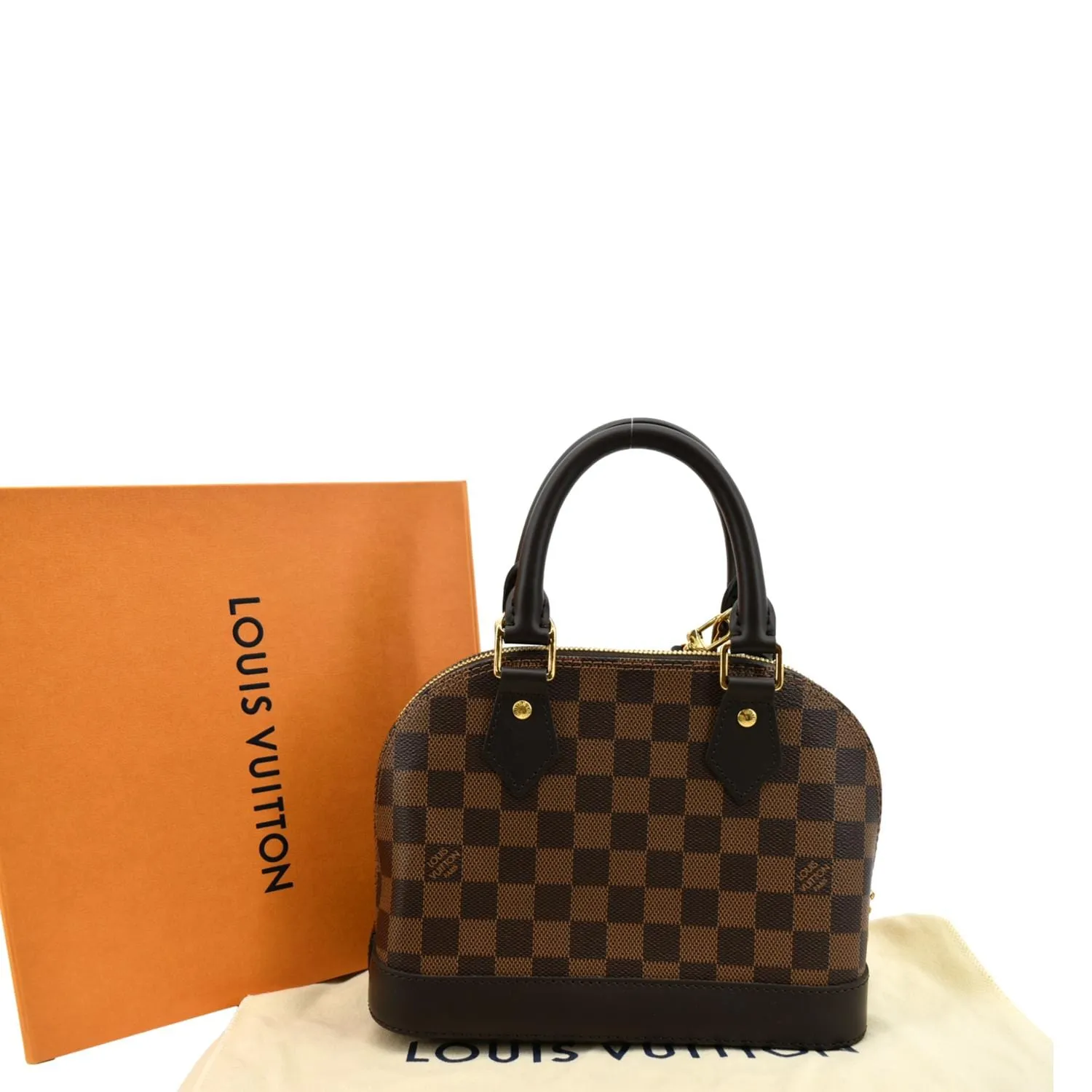 LOUIS VUITTON Alma BB Damier Ebene Satchel Crossbody Bag Brown