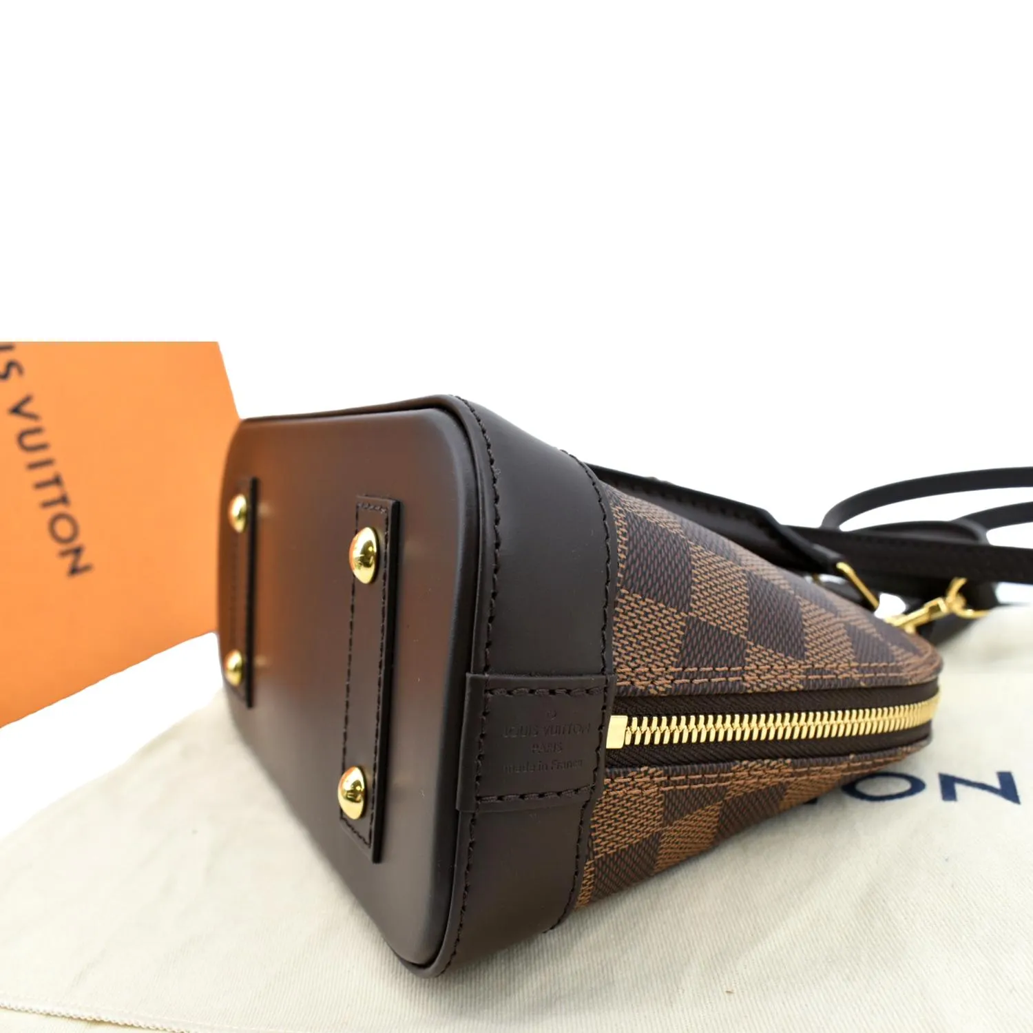 LOUIS VUITTON Alma BB Damier Ebene Satchel Crossbody Bag Brown