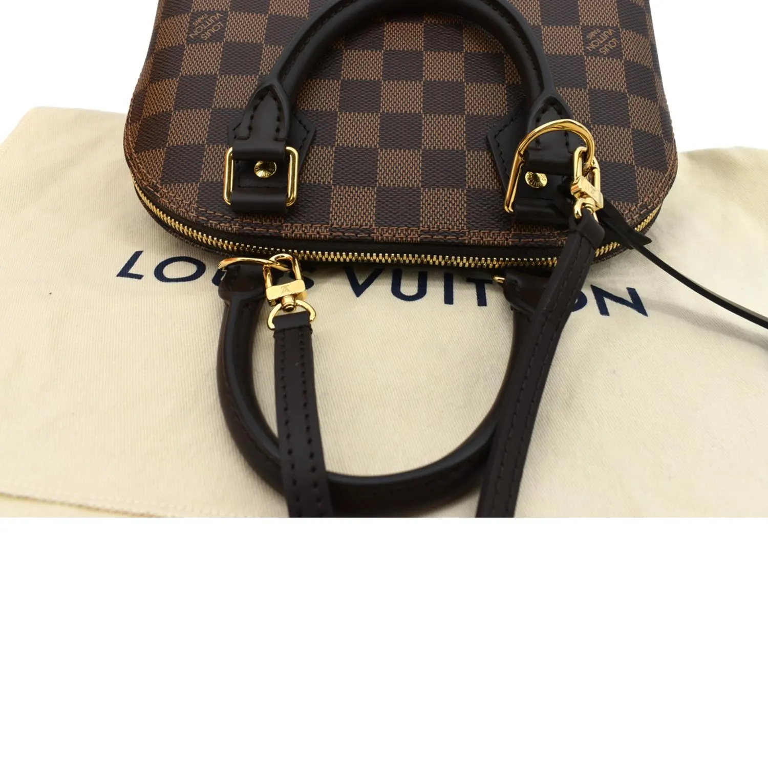 LOUIS VUITTON Alma BB Damier Ebene Satchel Crossbody Bag Brown