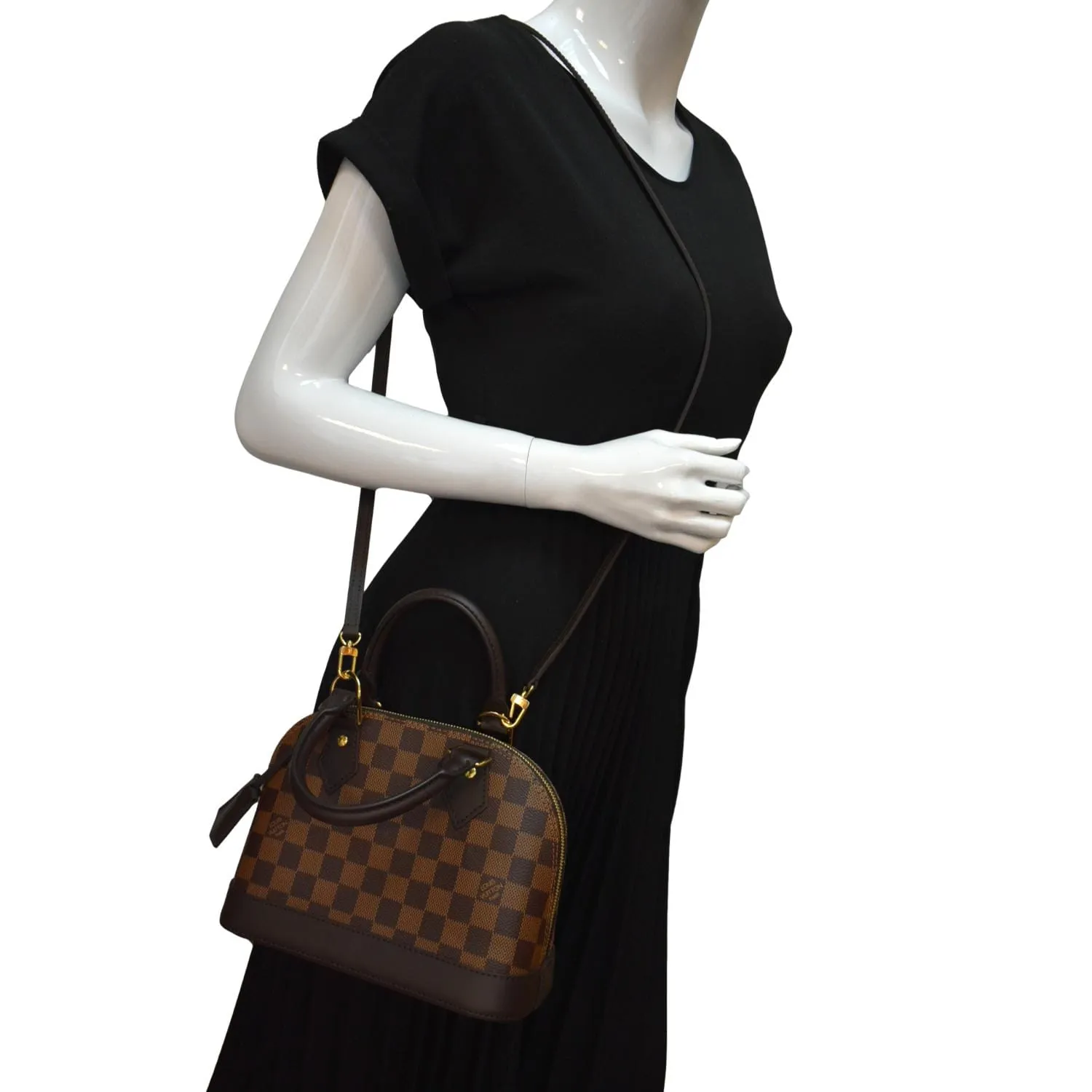LOUIS VUITTON Alma BB Damier Ebene Satchel Crossbody Bag Brown