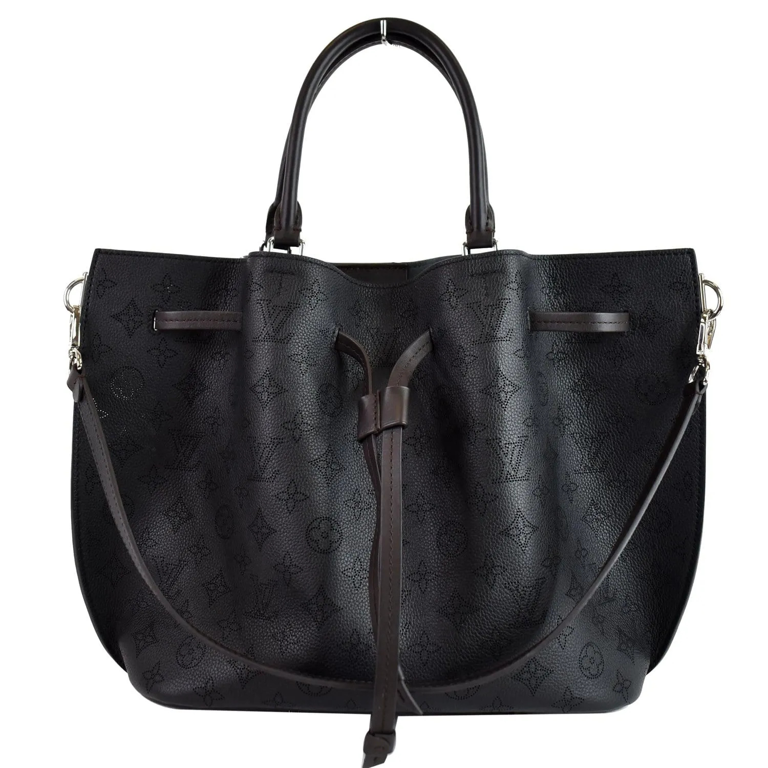 LOUIS VUITTON Girolata Monogram Mahina Leather Shoulder Bag Black