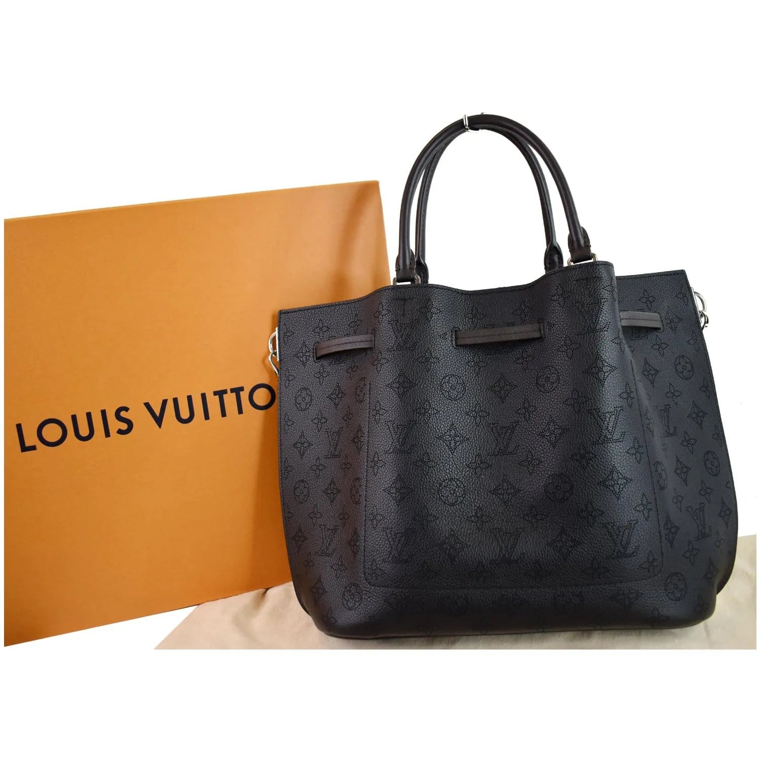 LOUIS VUITTON Girolata Monogram Mahina Leather Shoulder Bag Black