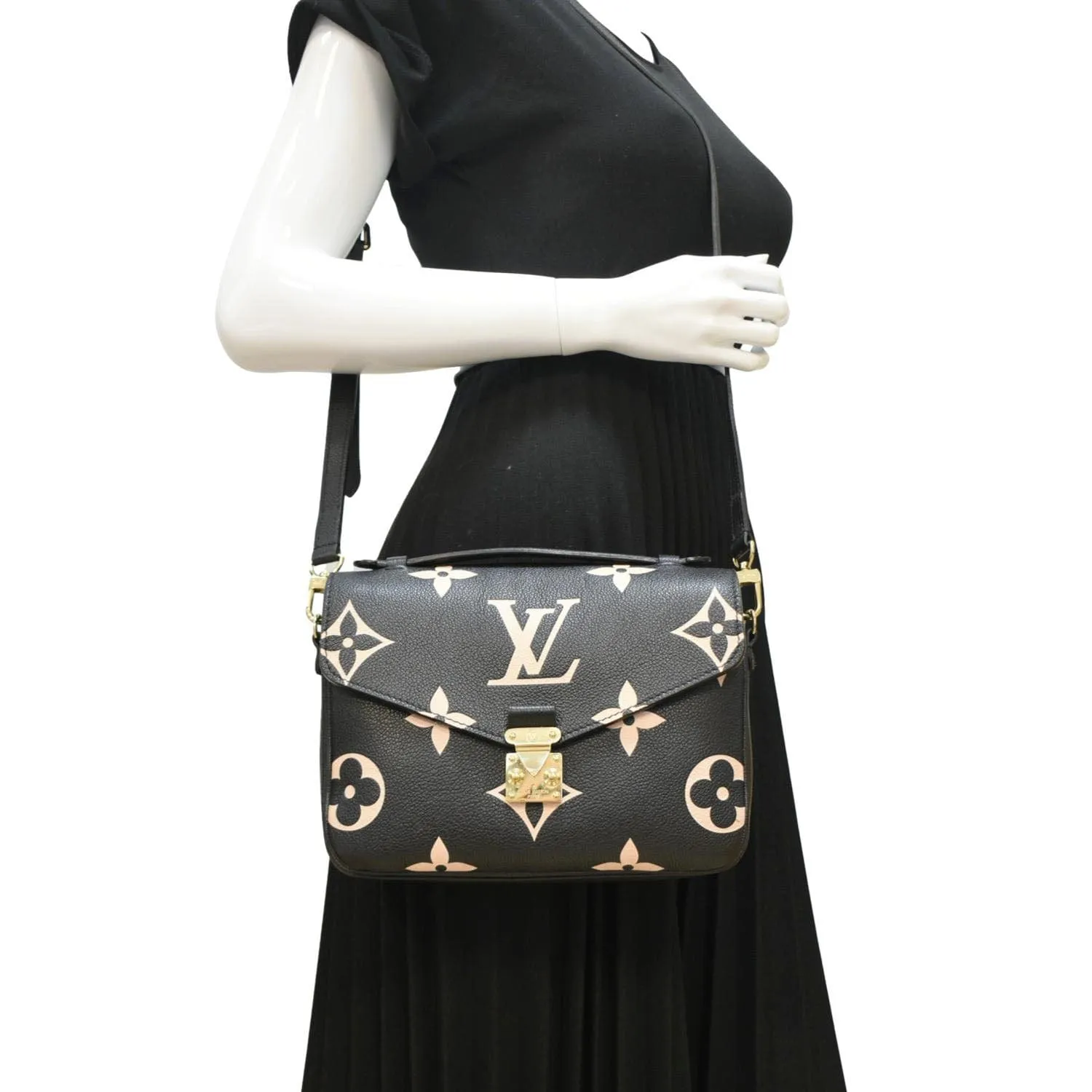 LOUIS VUITTON Metis Pochette Bicolor Empreinte Leather Crossbody Bag Black