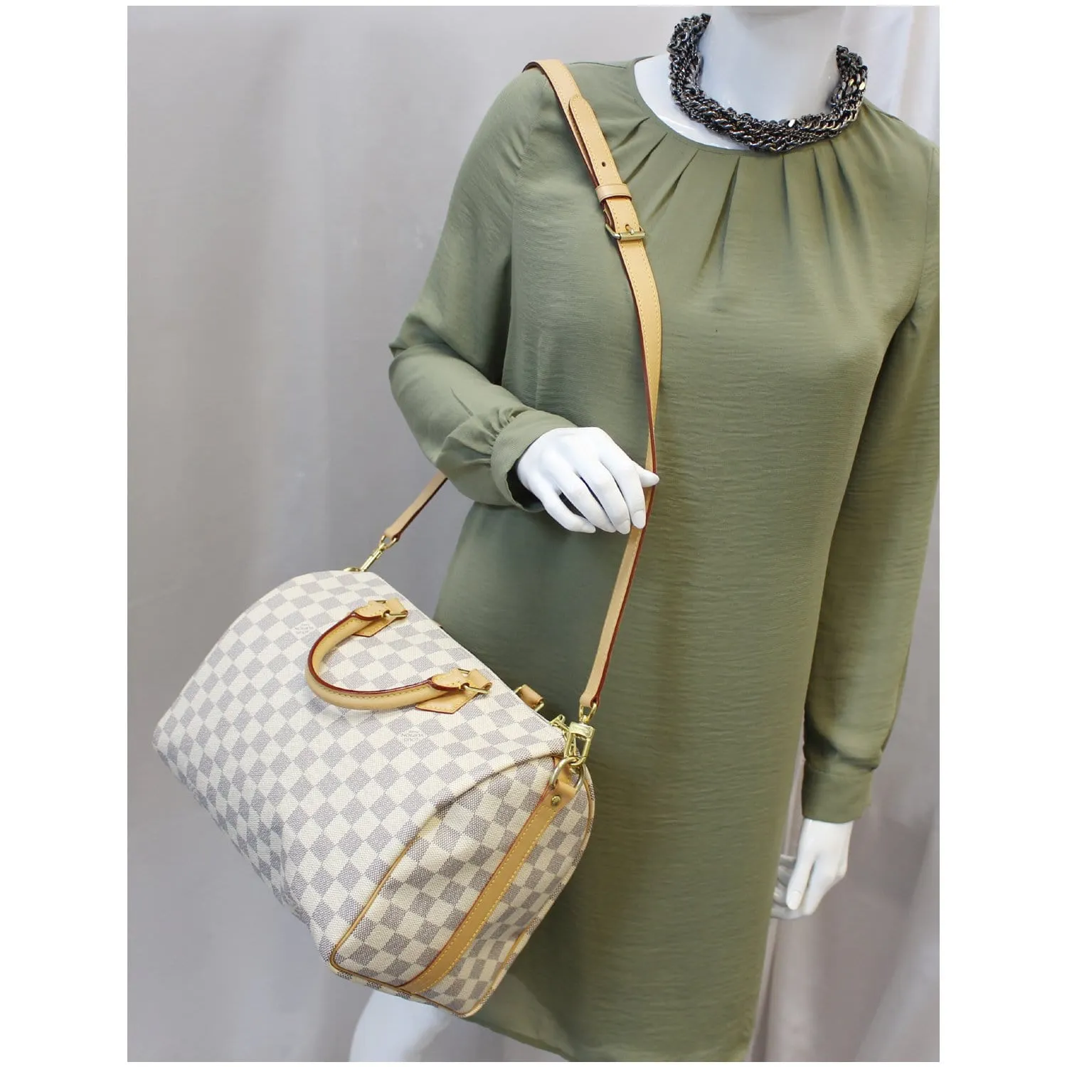 LOUIS VUITTON Speedy 30 Bandouliere Damier Azur Shoulder Bag White